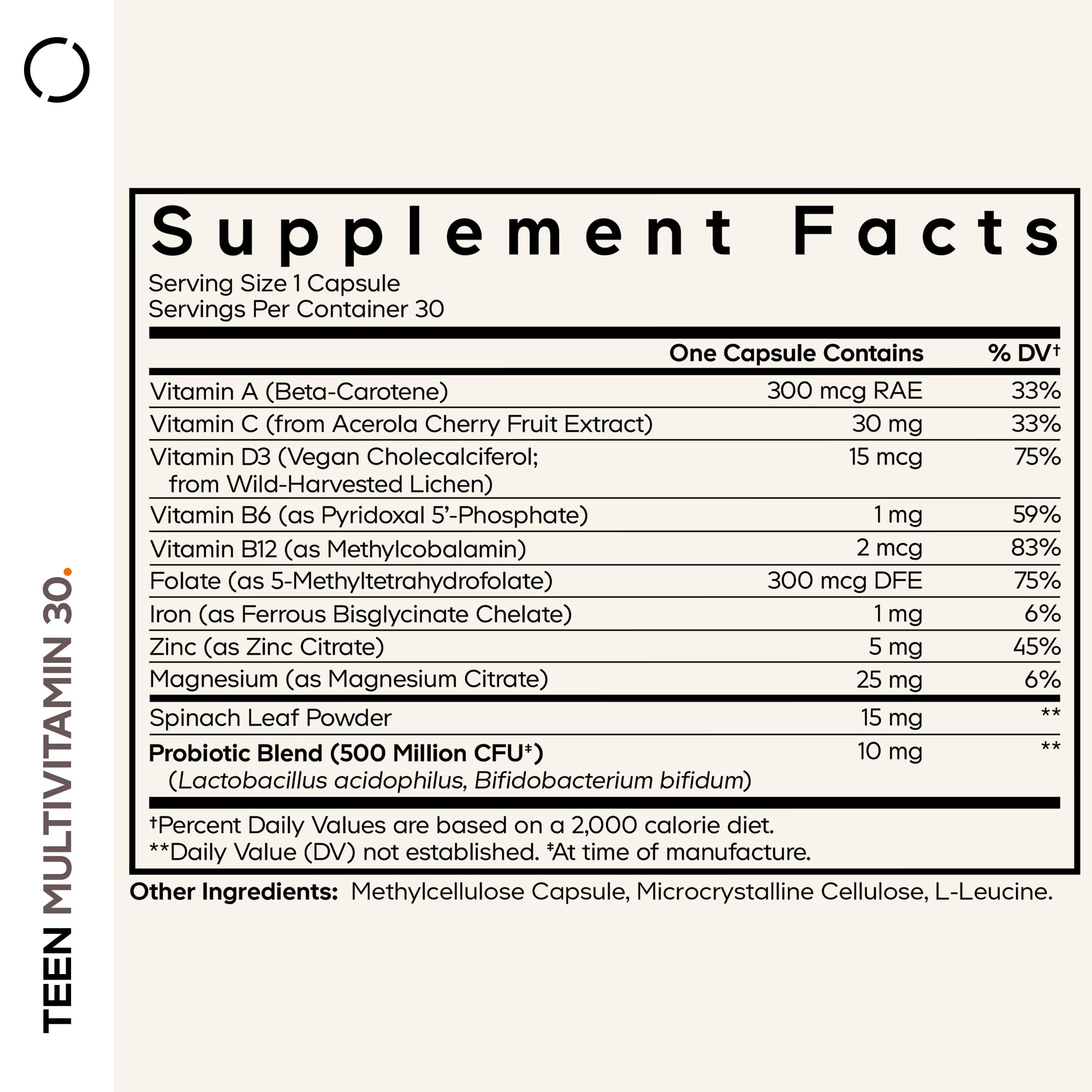 Codeage Teen Multivitamin - Vitamins A, C, D3, B6, B12, Folate, Zinc, Magnesium, Iron, Probiotics, Fermented Spinach - Multivitamins for Teenage Boys and Girls - Non-GMO, Gluten-Free - 30 Capsules CodeageAu supplements