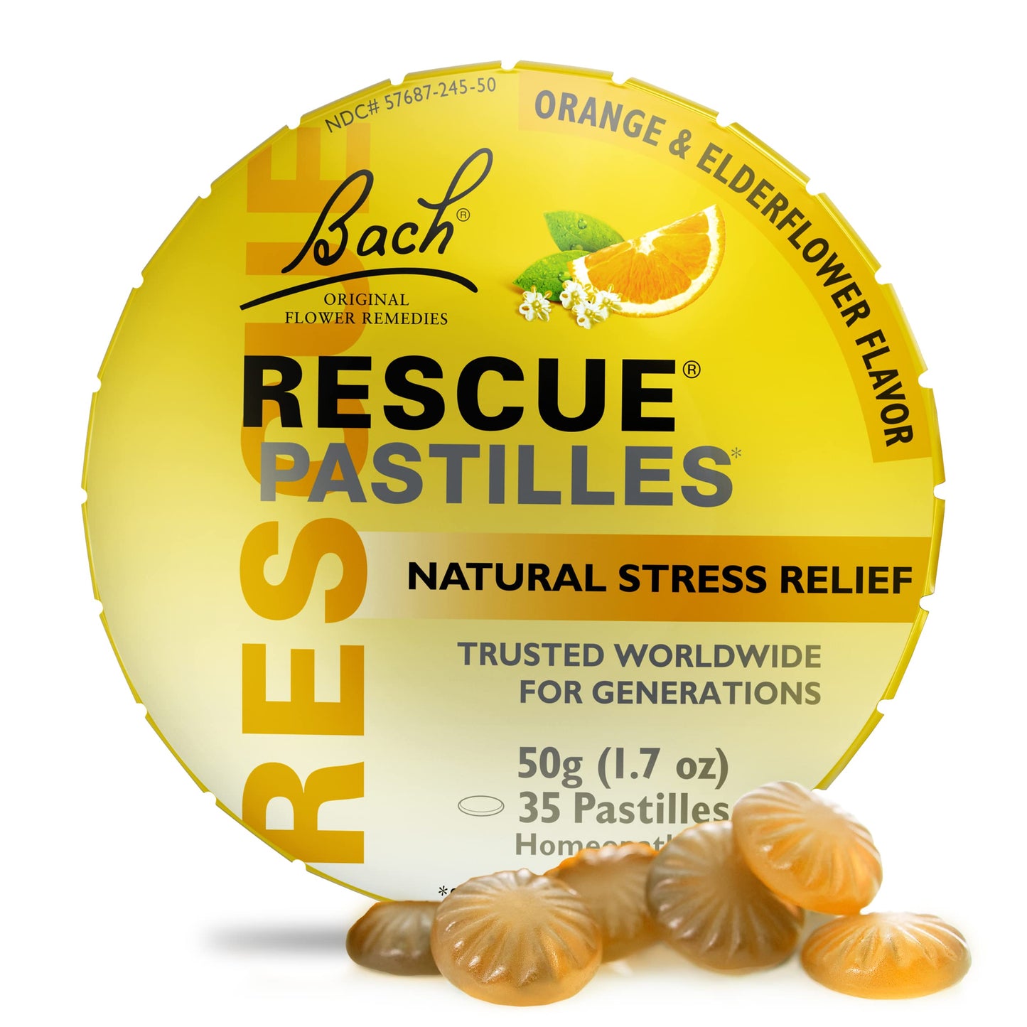 Bach RESCUE PASTILLES, Orange and Elderflower Flavor, Natural Stress RESCUEUS supplements