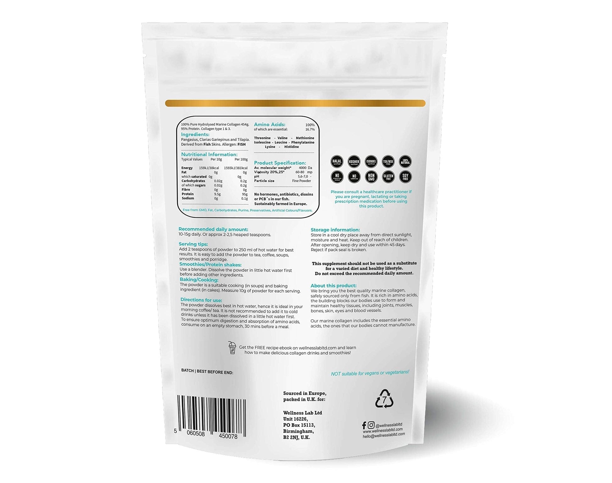 Cleanest Marine Collagen Peptides | Wellness Lab 454g | Type I,III | Highest Bioavailability Hydrolysed Protein Wellness LabAu supplements