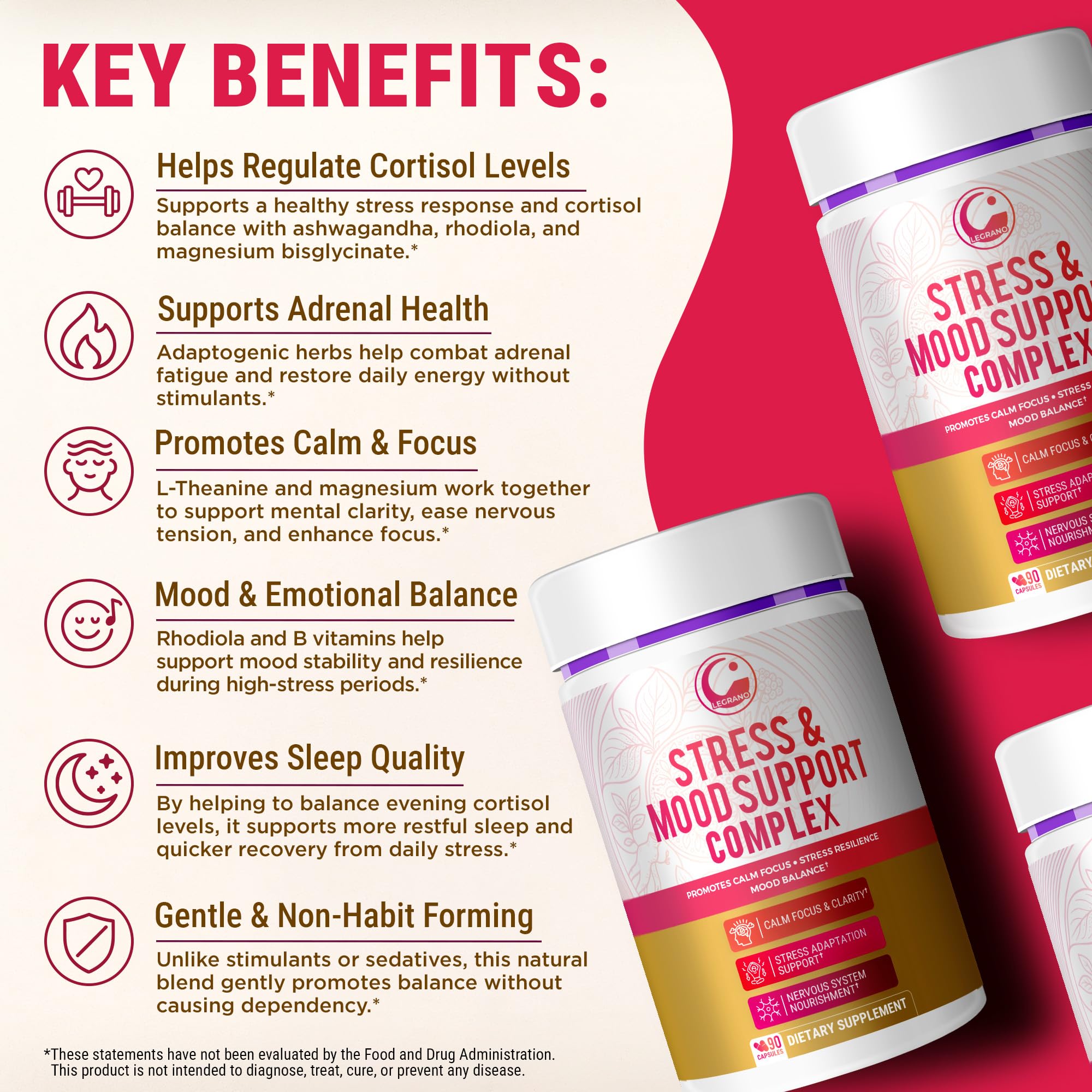 LEGRANO Cortisol Manager Supplements for Women & Men with Ashwagandha, L-Theanine, Magnesium Glycinate, Rhodiola, Ginseng – Cortisol Reducer & Adrenal Support – 90 Capsules – Calm, Focus, Balance LEGRANOAu supplements