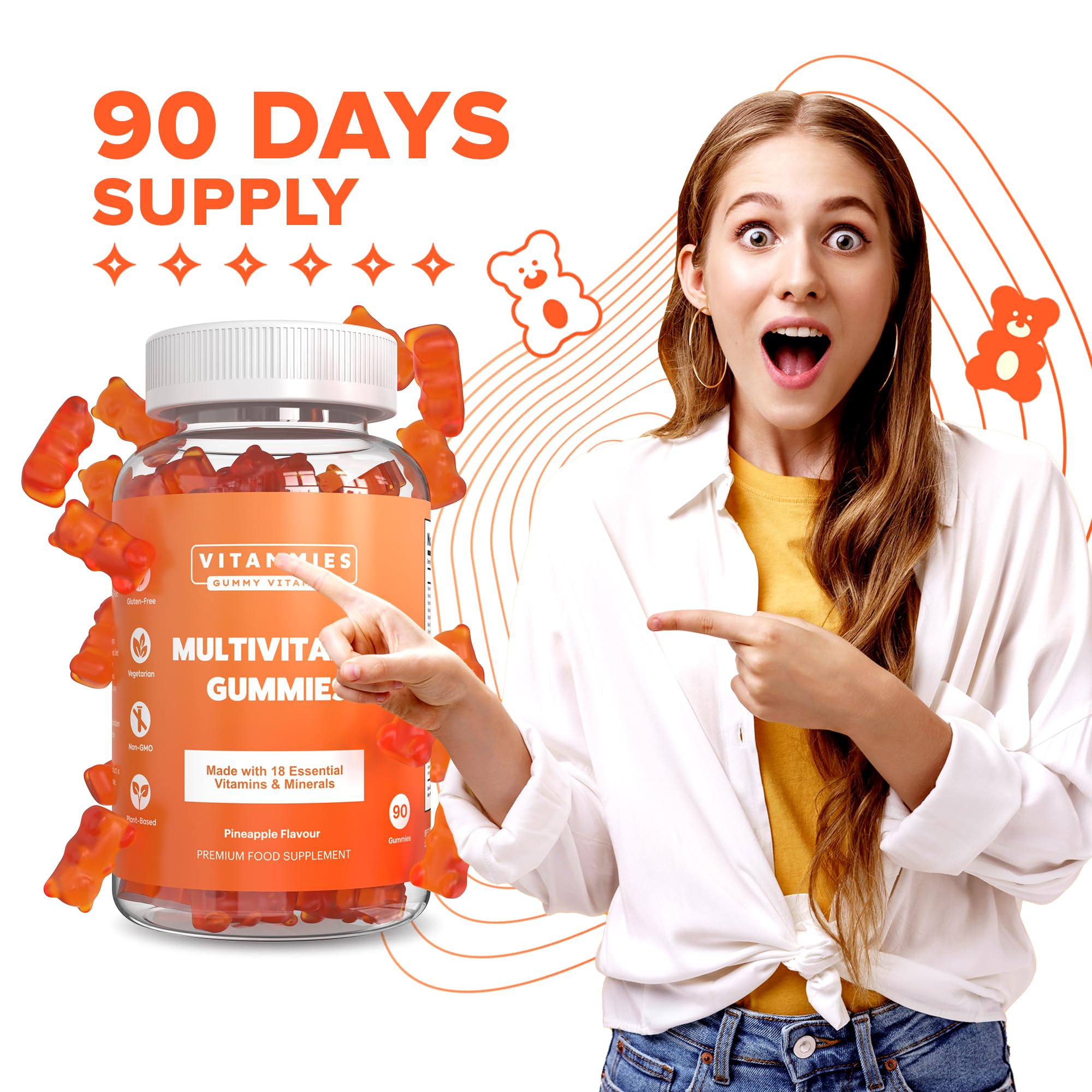 Multivitamin Gummies for Women & Men - 3 Months Supply - 18 Multivitamins & Minerals VitammiesUS supplements