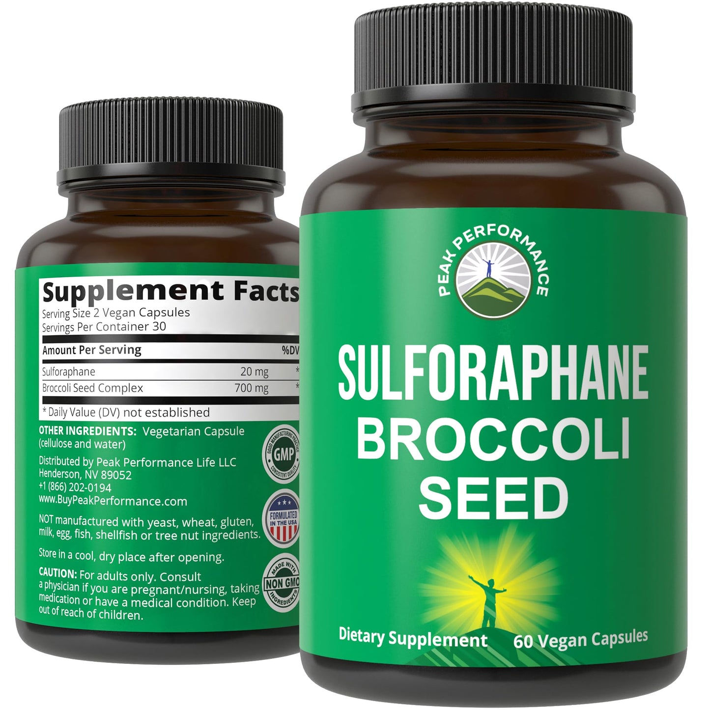 Sulforaphane Supplement 20mg + Broccoli Seed Extract Vegan Capsules. Activated Peak PerformanceUS supplements