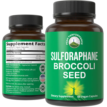 Sulforaphane Supplement 20mg + Broccoli Seed Extract Vegan Capsules. Activated Peak PerformanceUS supplements