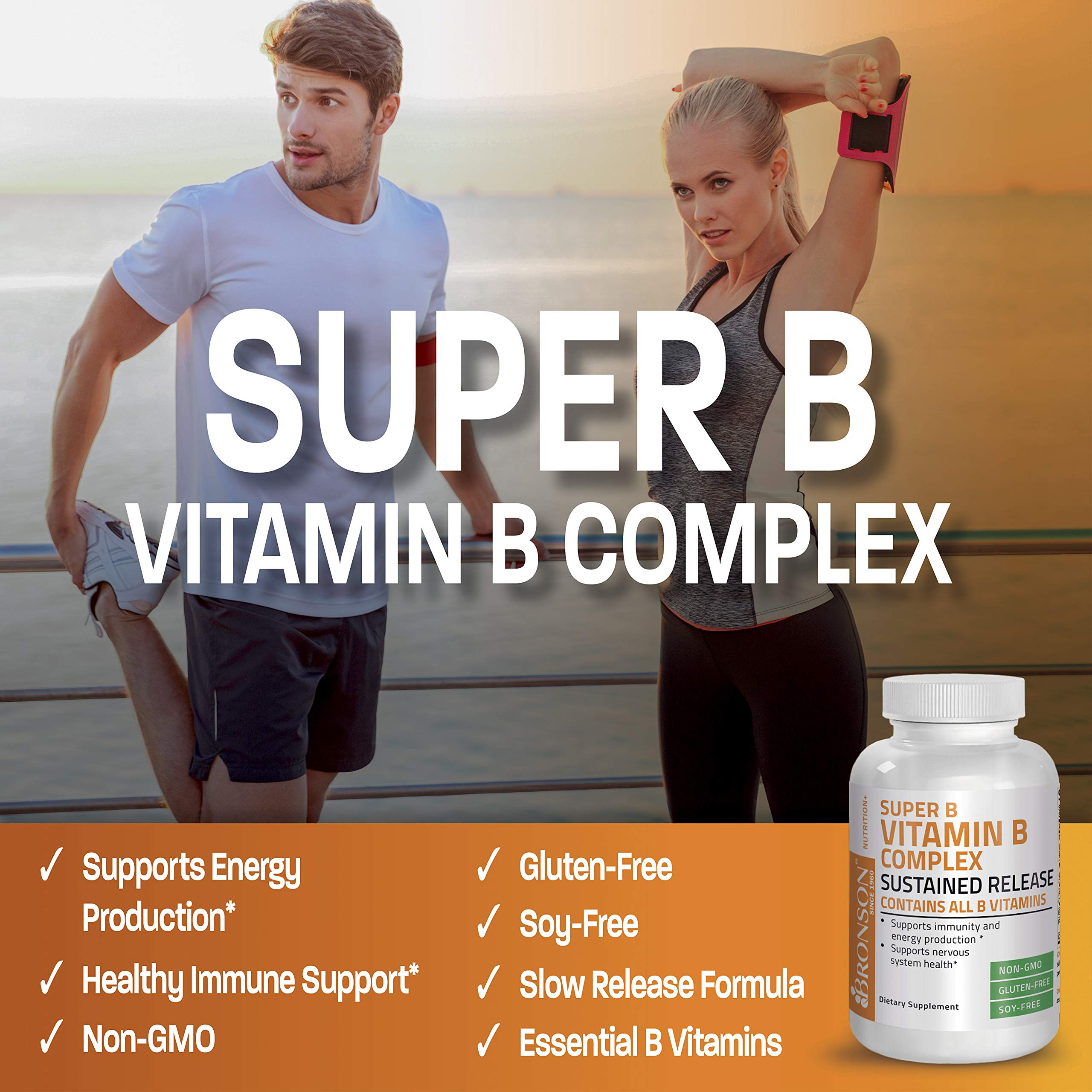 Bronson Super B Vitamin B Complex Sustained Slow Release Vitamin B1, B2, B3, B6, B9 BronsonAu supplements