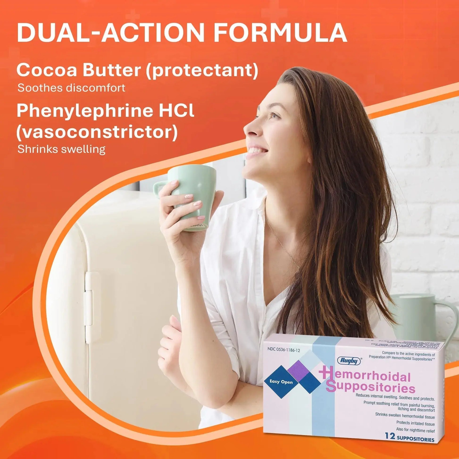 Rugby Hemorrhoidal Suppositories - Soothing and Shrinking Action for Internal Hemorrhoids with Cocoa Butter and Phenylephrine HCl, Easy Open Design - 12 Count RUGBY LABORATORIESAu supplements