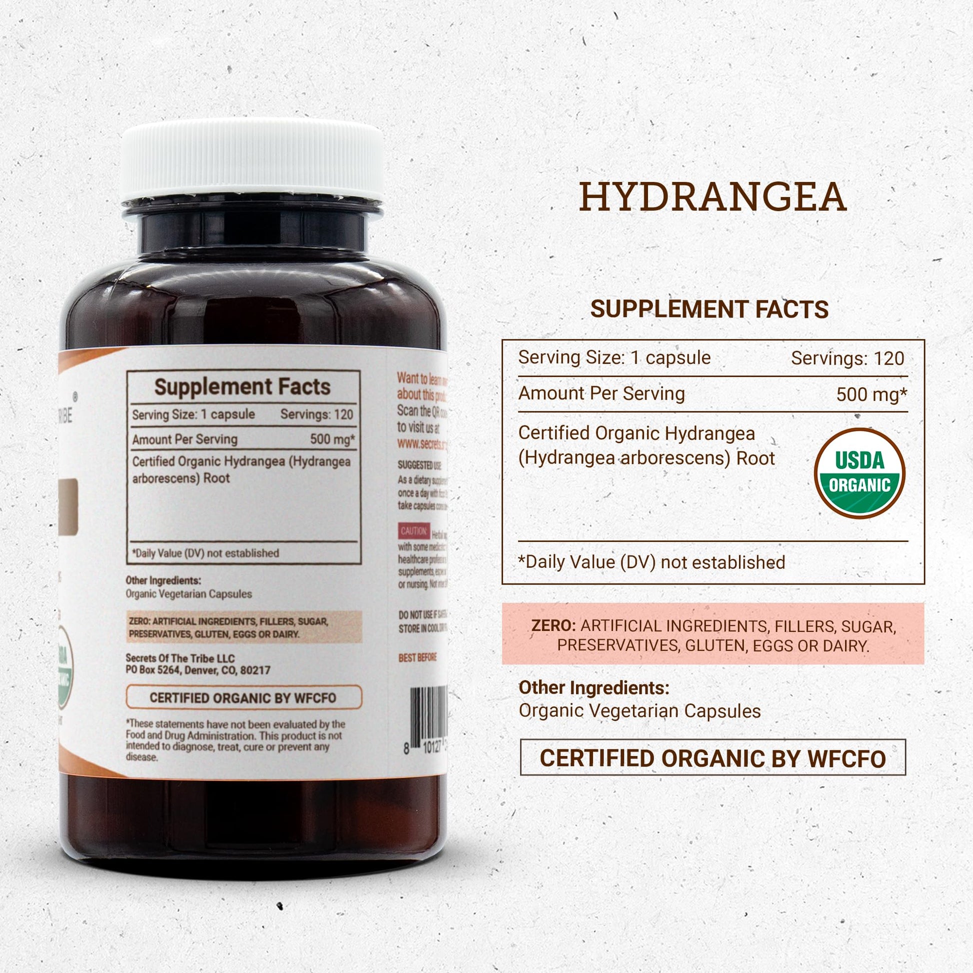Secrets of the Tribe Hydrangea USDA Organic Capsules | Certified Organic Vegetarian Capsules, Herbal Dietary Supplement | Hydrangea arborescens Dried Root (120 Count) Secrets of the TribeAu supplements