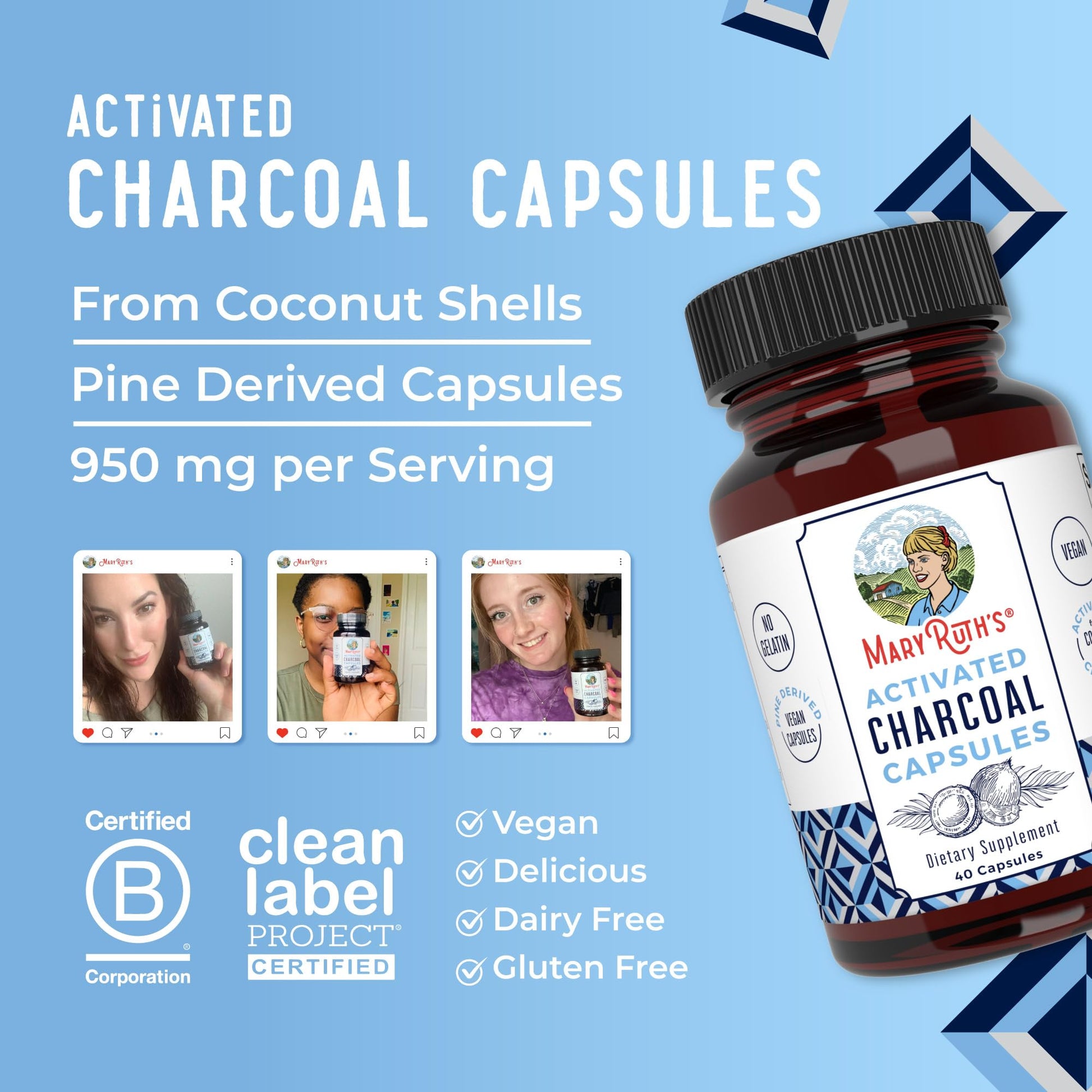 MaryRuth Organics Activated Charcoal Capsules | Substance Adsorption | Derived from Coconut Shells | Vegan Capsules from Pine Trees | Non-GMO | Gluten Free | 40 Count MARYRUTH'SUS supplements