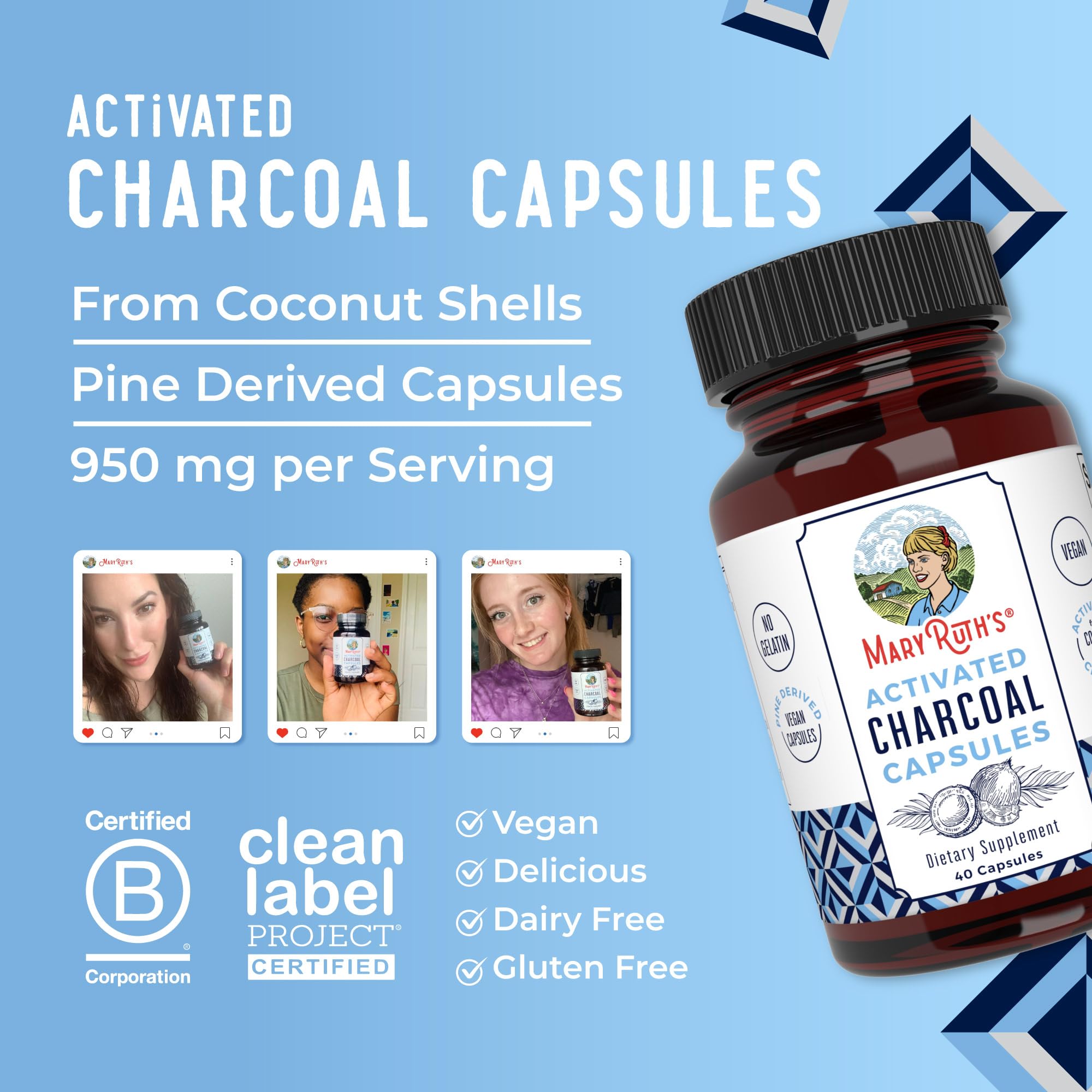 MaryRuth Organics Activated Charcoal Capsules | Substance Adsorption | Derived from Coconut Shells | Vegan Capsules from Pine Trees | Non-GMO | Gluten Free | 40 Count MARYRUTH'SUS supplements