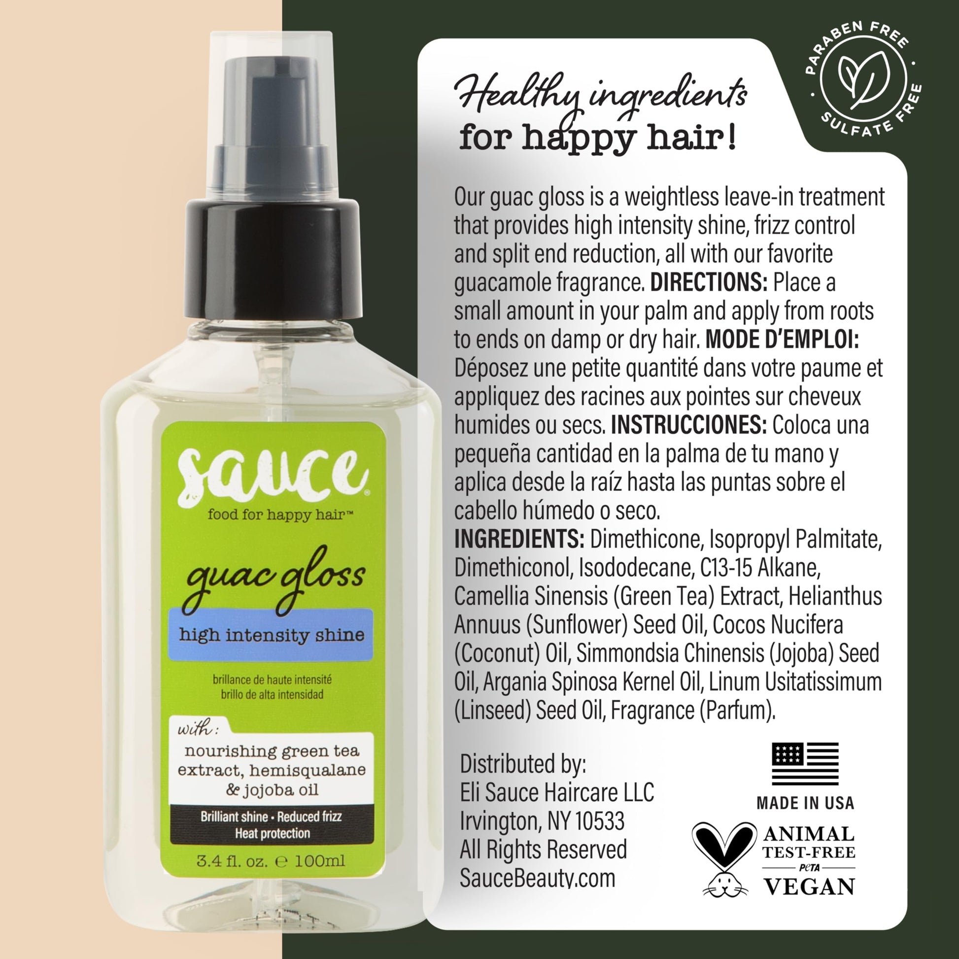 SAUCE BEAUTY Guac Hair Gloss, 3 Fl Oz High Intensity Shine, Jojoba Oil, Green Tea Extract & Squalane to Smooth, Boost Shine & Control Frizz for Sleeker, Softer, More Manageable Hair, Vegan Formula SAUCE BEAUTYAu supplements