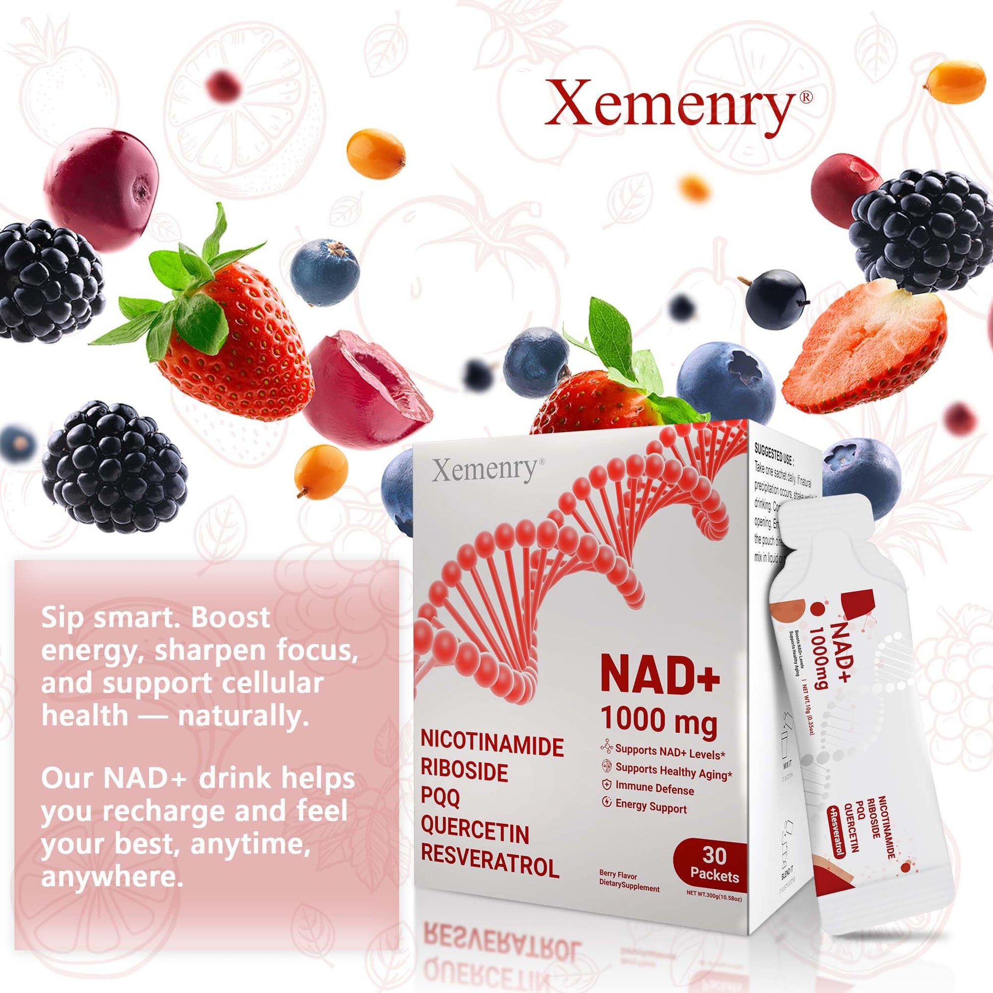 NAD Supplement 1000mg Liquid - Nicotinamide Riboside Resveratrol Supplements for Men & Women - NMN Alternative for Enhanced Energy & Anti-Aging, Focus - 30 Packets XemenryAu supplements