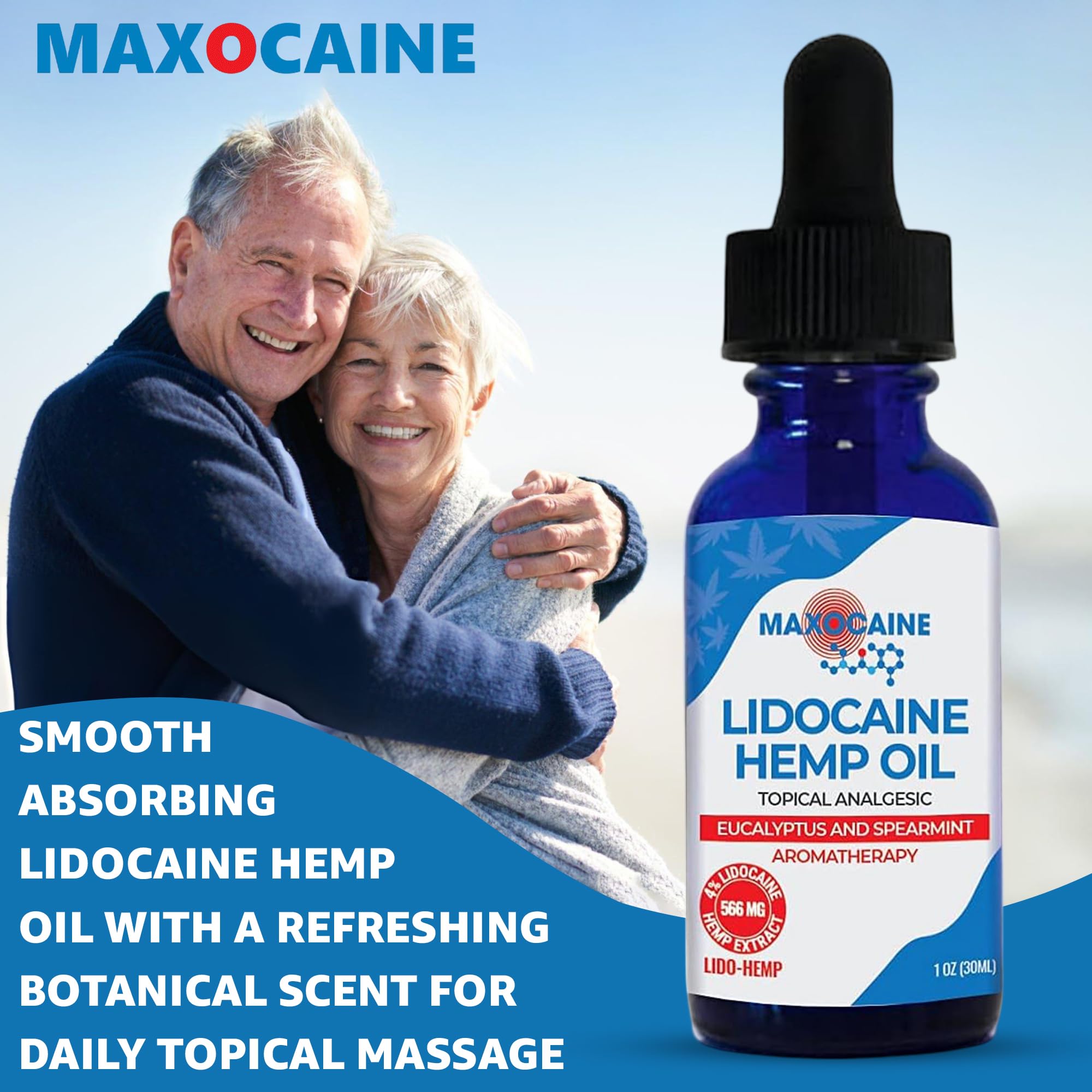 MAXOCAINE Lidocaine Hemp Oil 4% - Maximum Strength Topical Pain Relief, Fast Acting Soothing Oil for Muscle, Joint, Back & Arthritis Support, Cooling Eucalyptus & Spearmint, 1 oz (30 ml) MAXOCAINEAu supplements