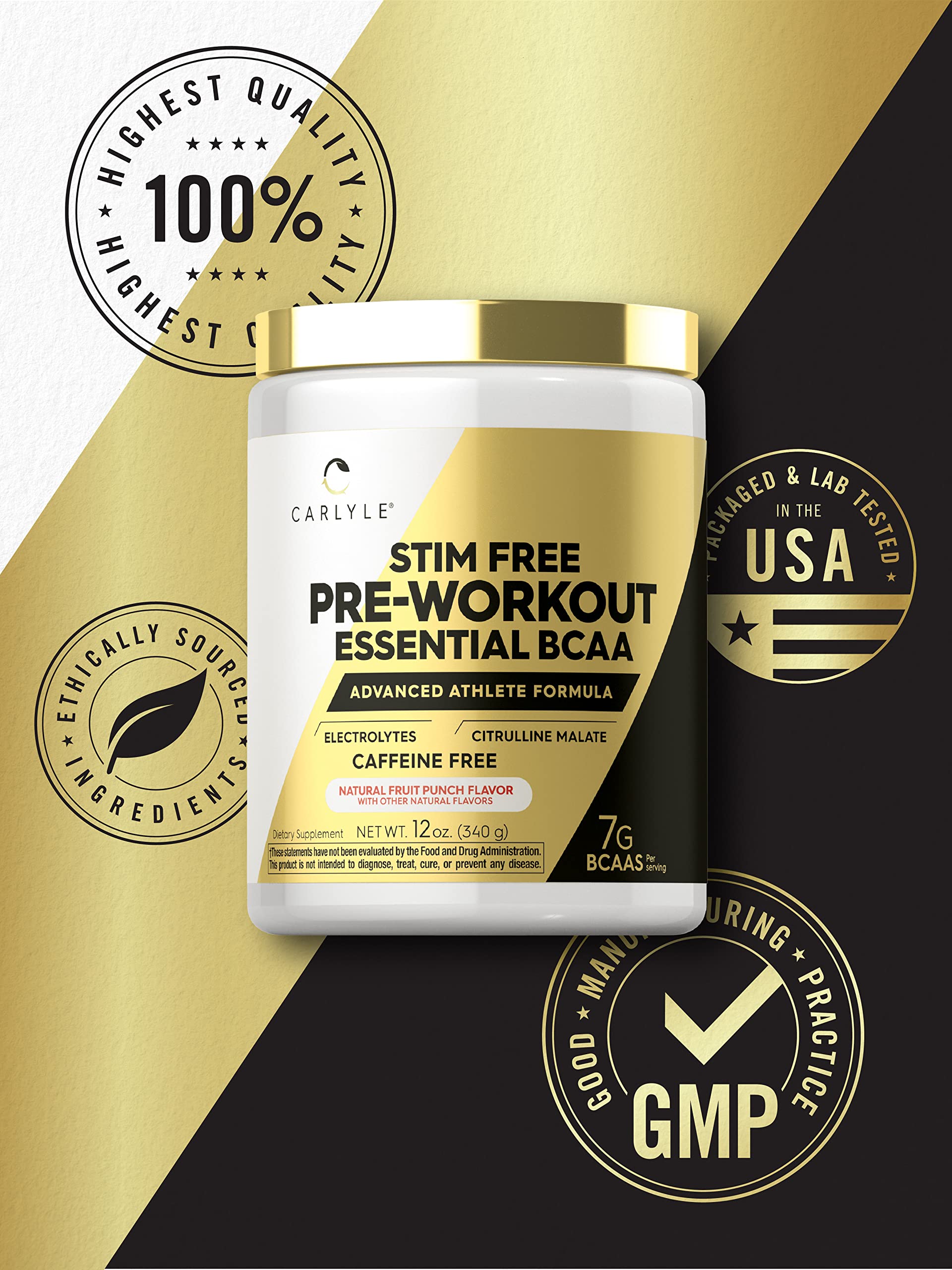 Carlyle Stim Free Pre Workout Powder | BCAA Amino Acids | 7g BCAA | Fruit Punch Flavor CarlyleAu supplements