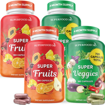 Superfood Fruit and Veggie Supplement - Fruit and Veggie Capsules 100% Whole Super Fruits and Super Vegetables Supplements & Vitamins, with Beta Carotene (720 Count (Pack of 4)) Superfood MDAu supplements