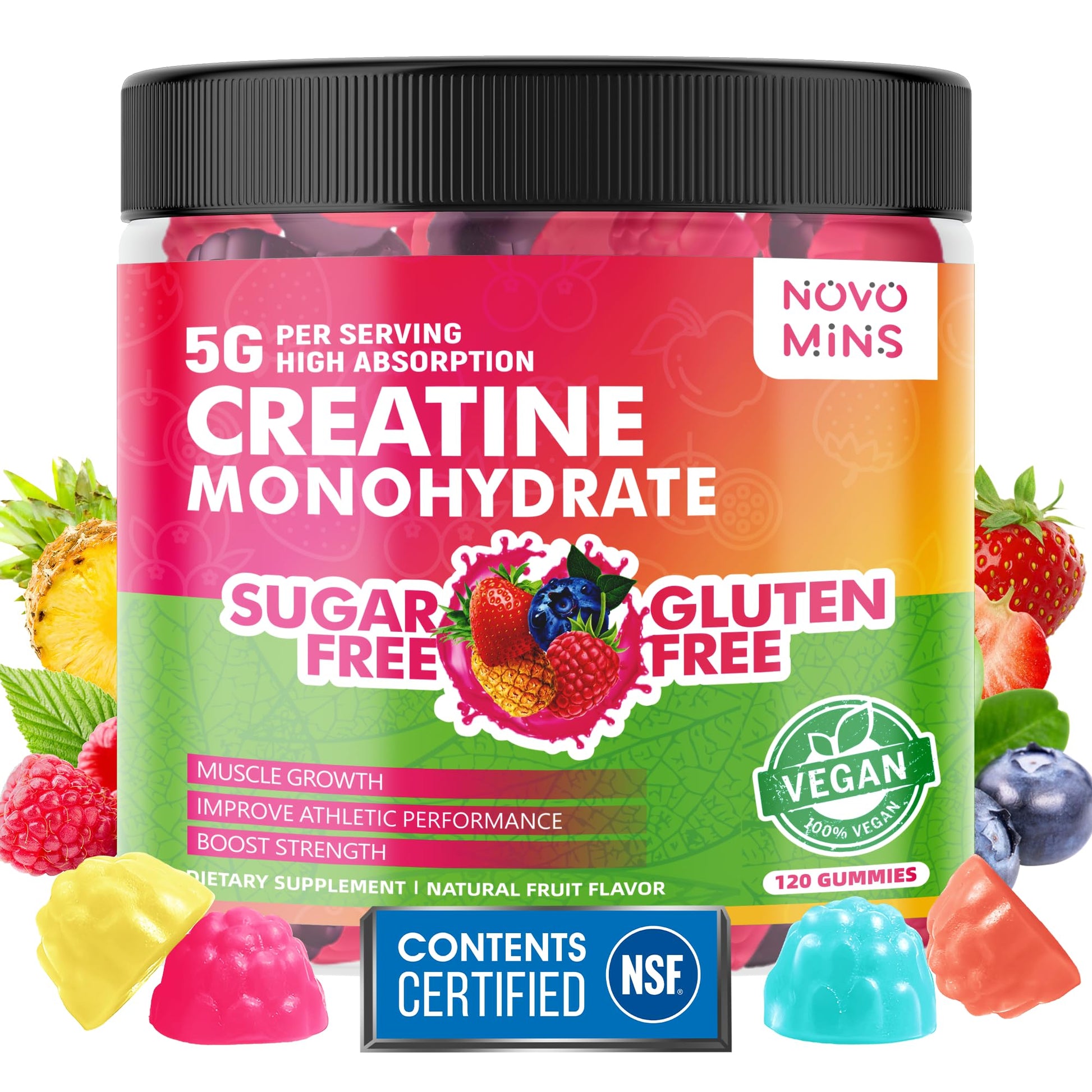 NSF Certified Creatine Gummy - Creatine Monohydrate Gummies 5000mg for Men & Women, Chewables Creatine Monohydrate for Muscle Strength, Muscle Builder, Energy Boost, Pre-Workout Supplement(120 Count) novominsAu supplements