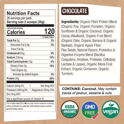 EarthChimp Organic Vegan Protein Powder - with Probiotics - Non GMO, Dairy Free EarthChimpUS supplements
