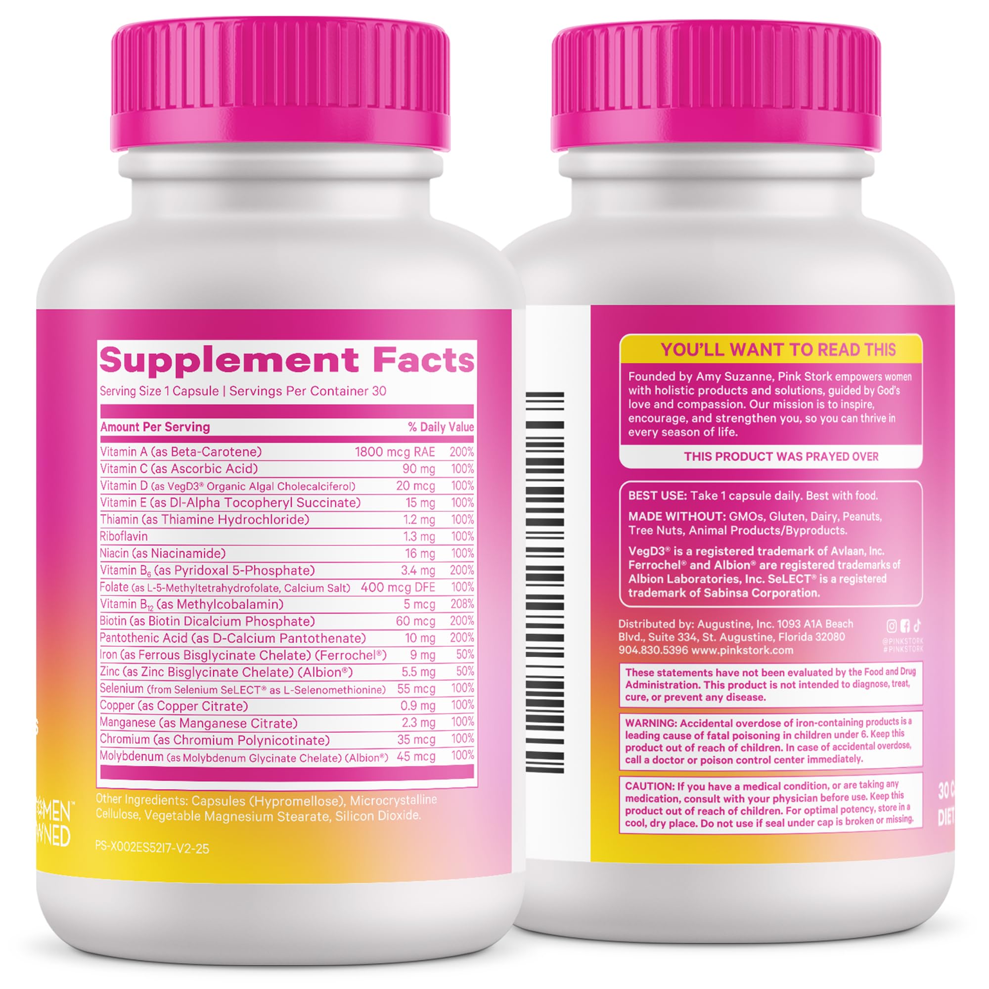 Pink Stork Total Women's Multivitamin - 19 Essential Vitamins for Women & Nutrients – Energy, Metabolism, Hormone, Immune & Mood Support – B6, B12, Biotin, Iron & Zinc – 30 Capsules Pink StorkAu supplements