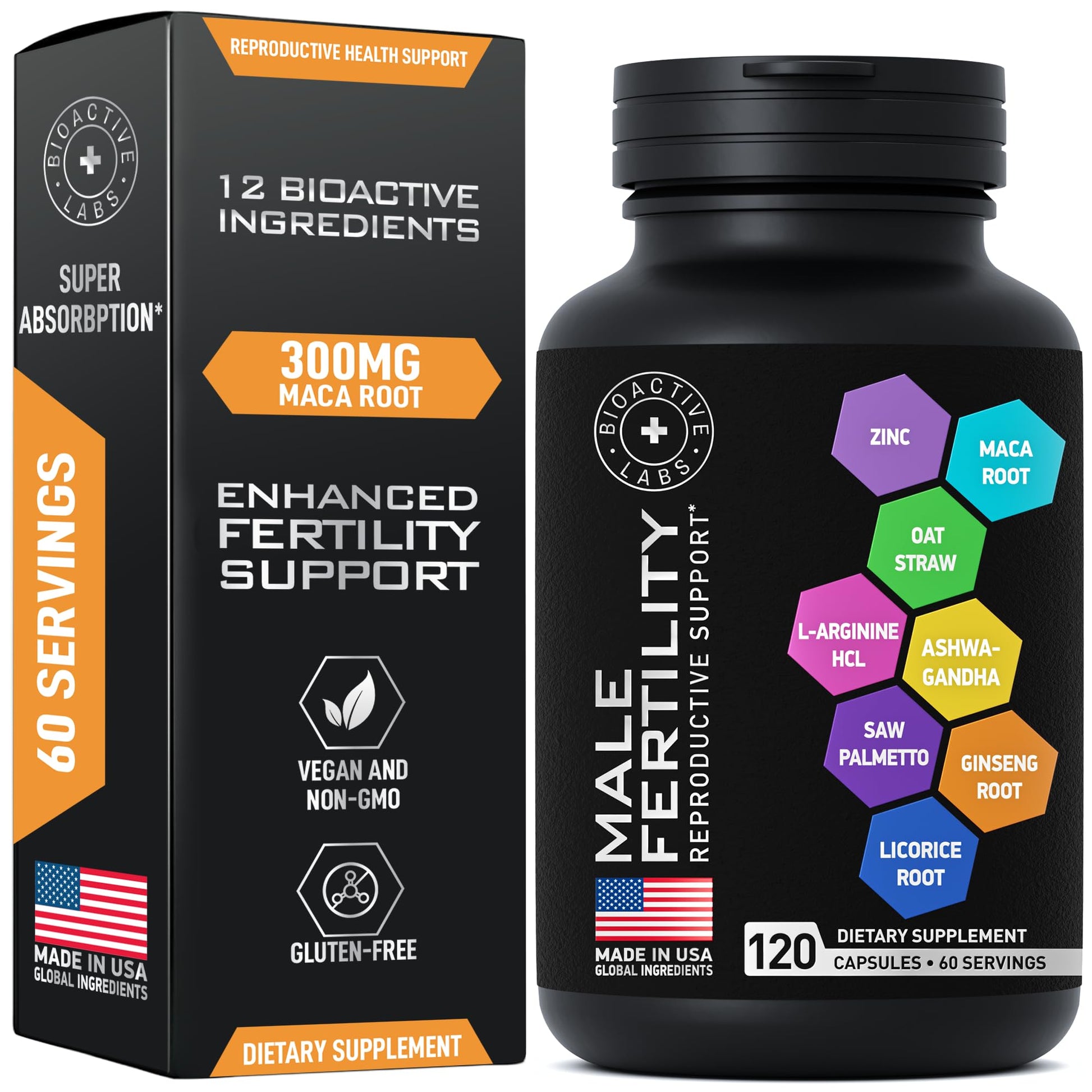 Fertility Supplements for Men - Zinc, Maca, Ashwagandha, L-Arginine - Male Vitality Conception for Him - Count and Motility Pregnancy Aid - Vitamins and Male Fertility Support Supplement - 120 Pills BIOACTIVE LABSAu supplements