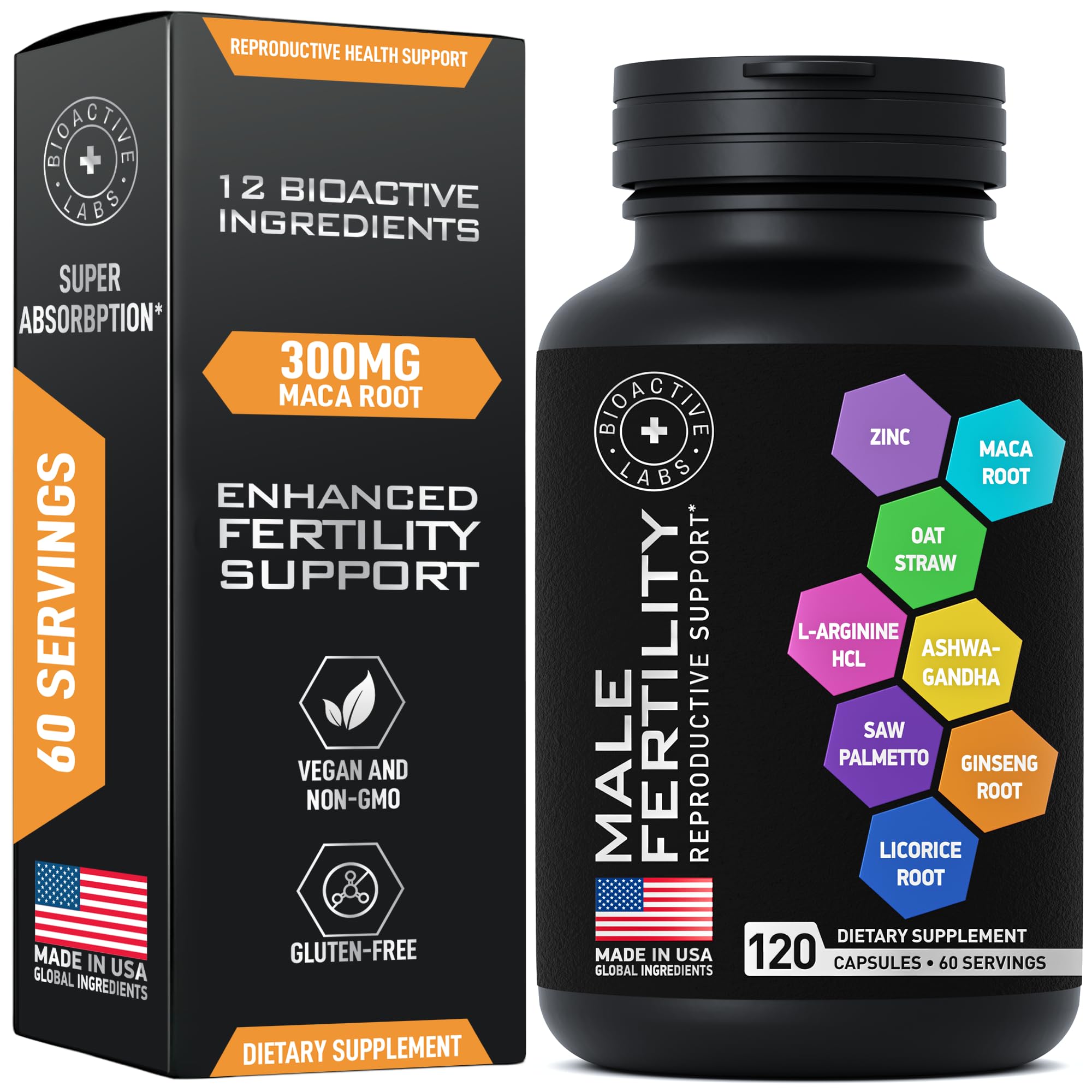 Fertility Supplements for Men - Zinc, Maca, Ashwagandha, L-Arginine - Male Vitality Conception for Him - Count and Motility Pregnancy Aid - Vitamins and Male Fertility Support Supplement - 120 Pills BIOACTIVE LABSAu supplements