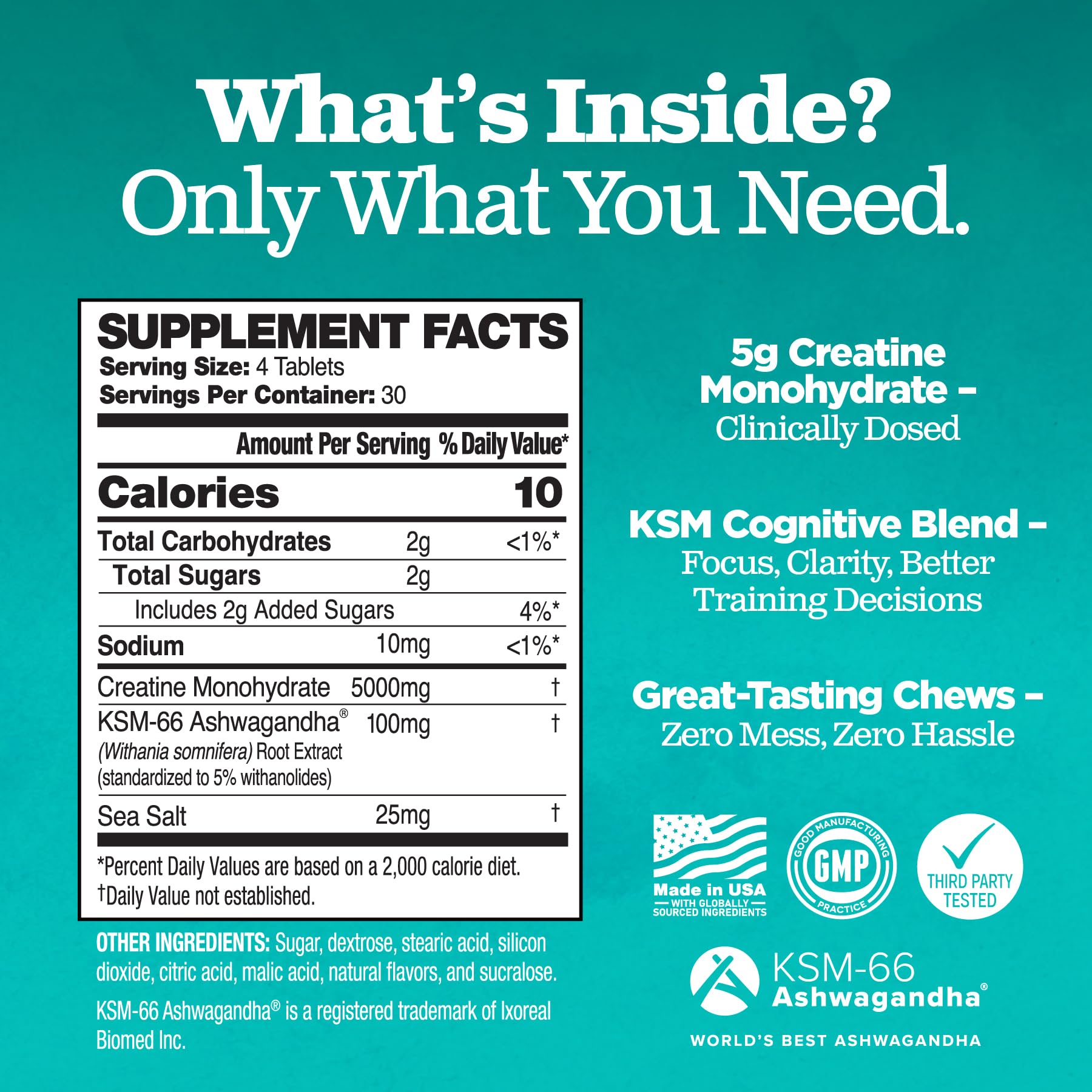 Creatine Chews - 5000mg Creatine Monohydrate Tablets for Men & Women with Ashwagandha KSM-66 - Low Sugar Muscle Support & Cognitive Boost - Gummy Alternative - 120 Count (Strawberry Lemonade) Attain NutrientsAu supplements