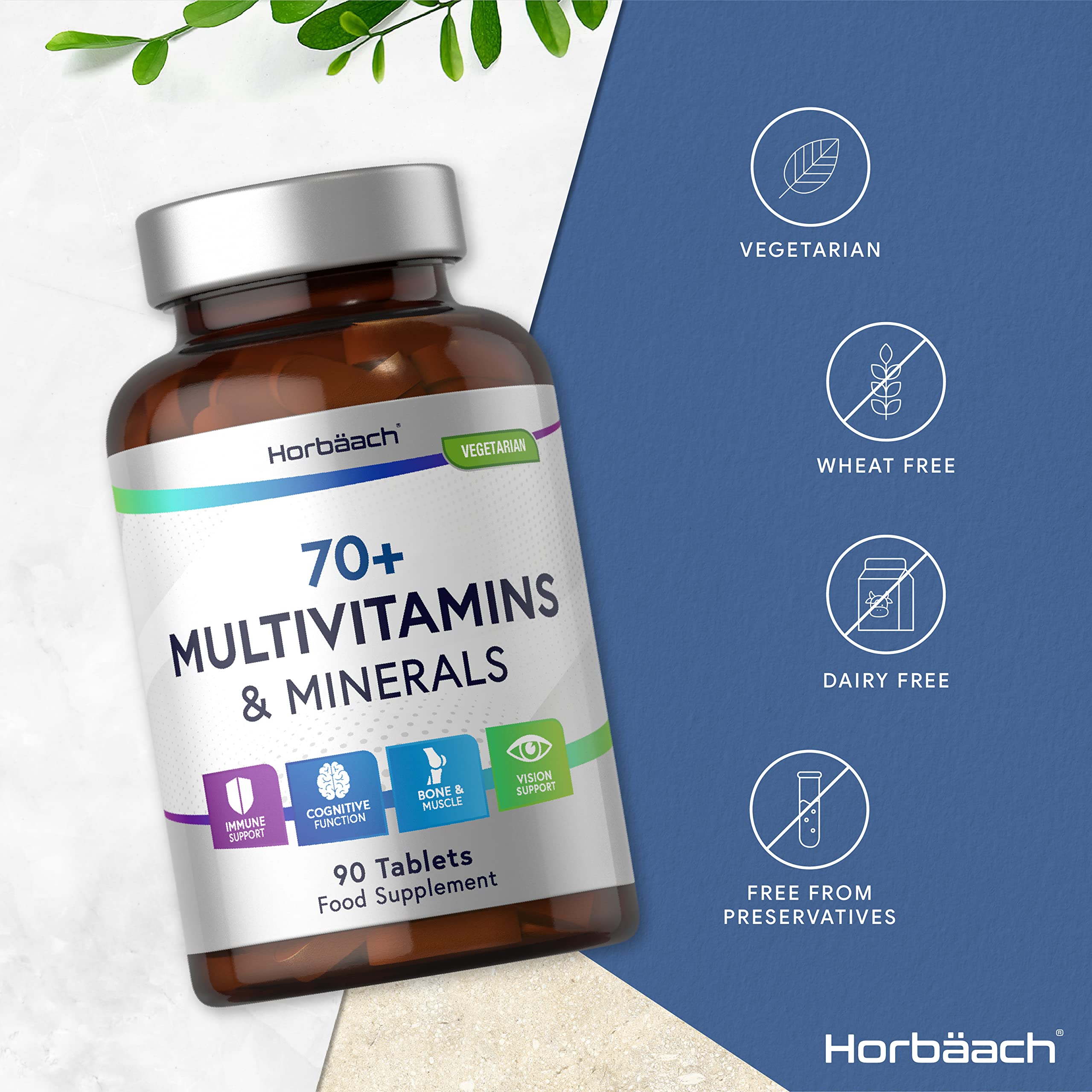 Multivitamin 70 Plus Tablets | 90 Count | with Essential Vitamins and Minerals | for Men and HorbäachUS supplements