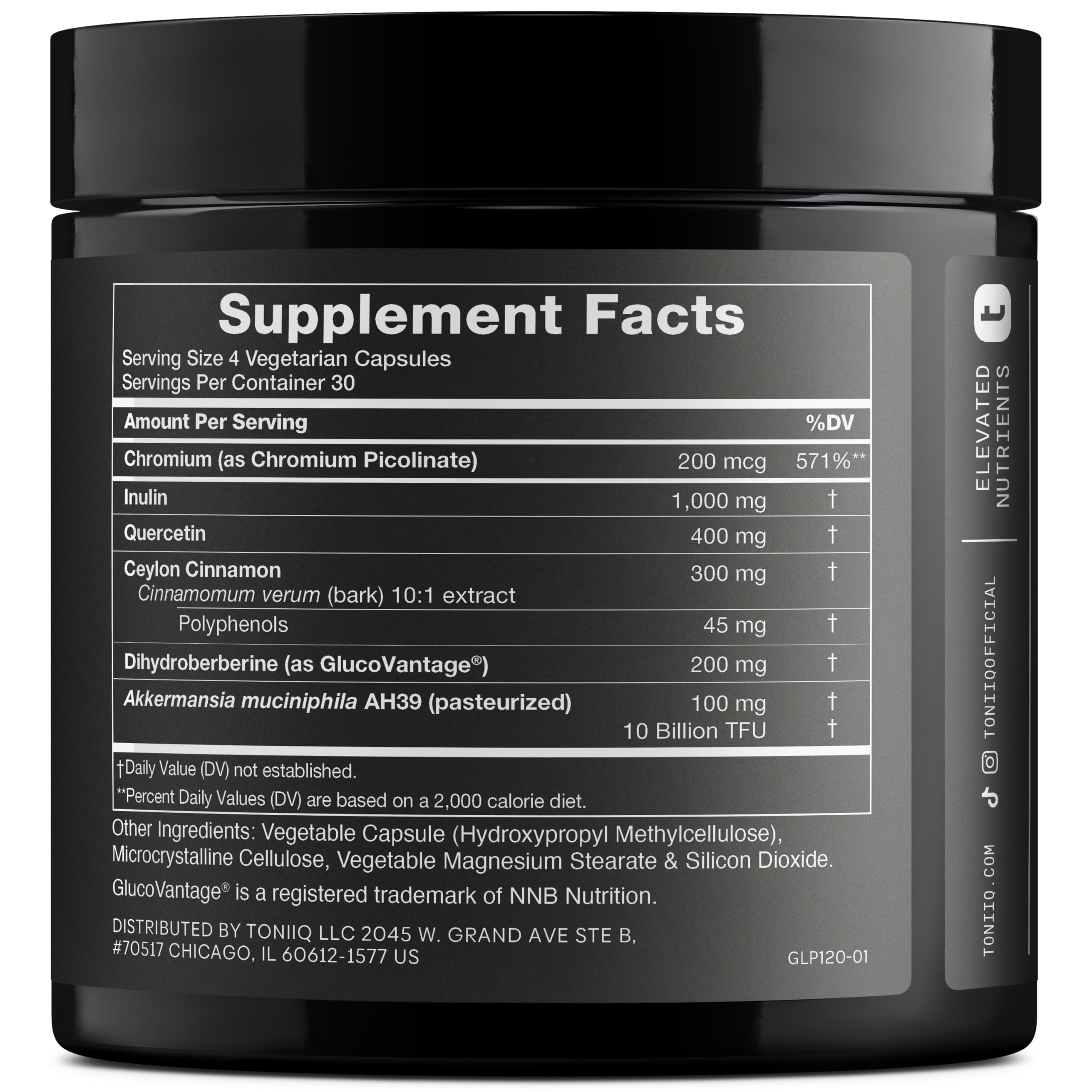 Toniiq GLP-1 Support — with Clinically Studied, Patented GlucoVantage® Dihydroberberine and Akkermansia — Appetite and Fullness Support — 120 Capsules (60-Day Supply) ToniiqAu supplements