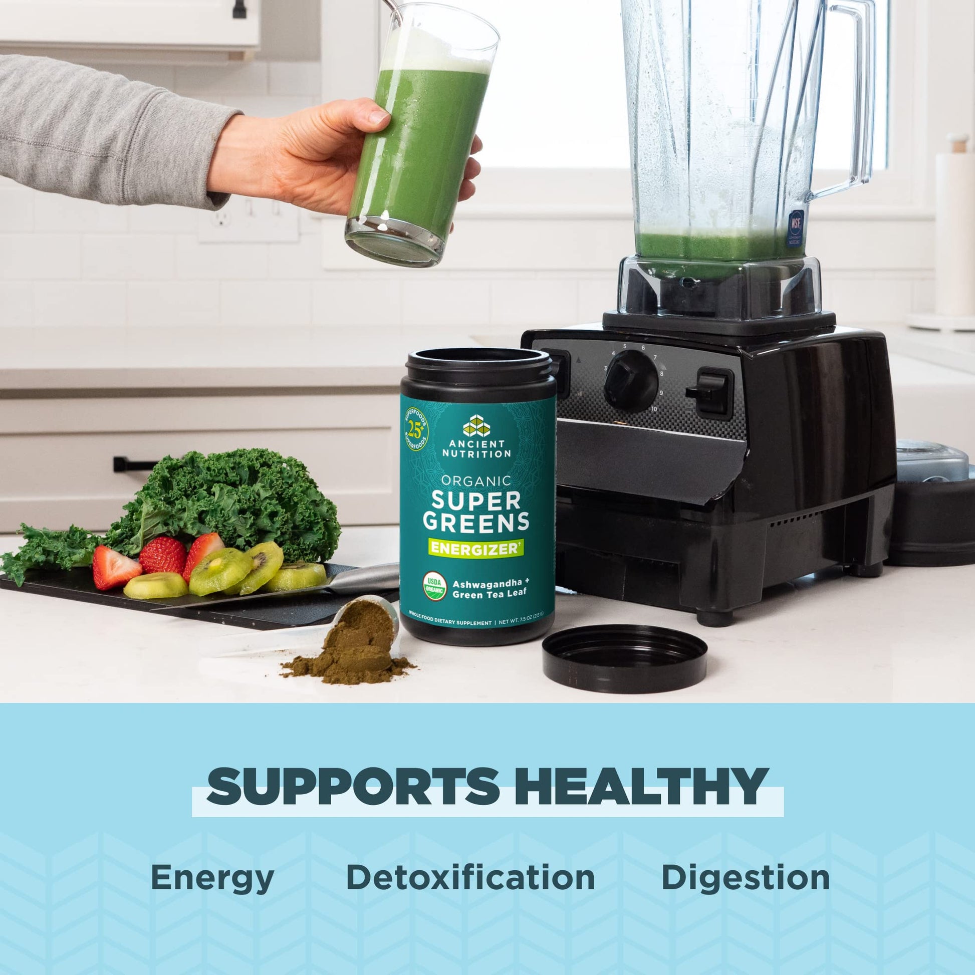 Ancient Nutrition Supergreens Energizer Powder, Organic Superfood Powder with Caffeine Ancient NutritionUS supplements