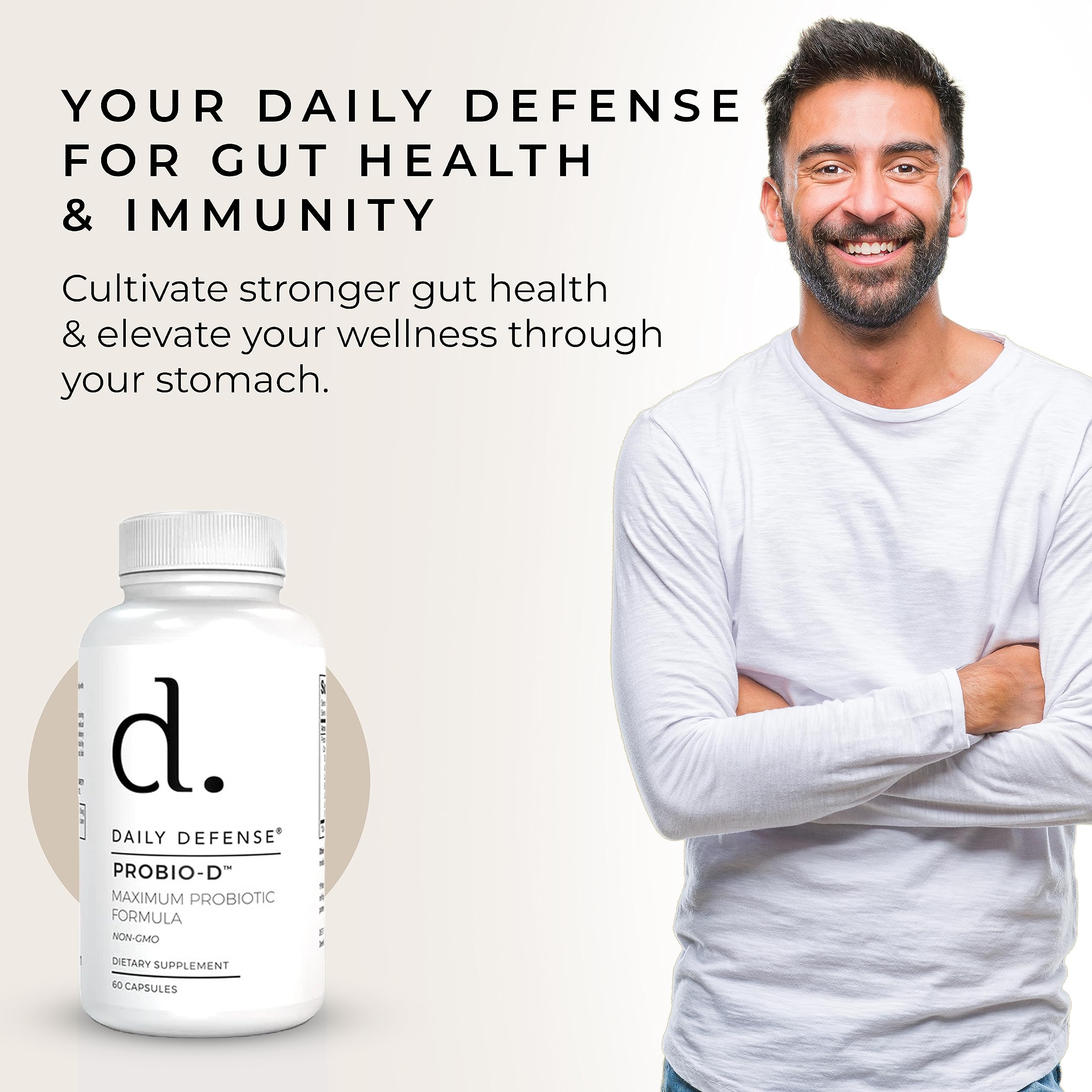 Daily Defense Probiotic Immune Support Supplement - Daily Probiotics for Men with Constipation & Gas - Digestion and Bloating Supplement & Probiotics for Women - 60 Capsules, PROBIO-D Daily DefenseAu supplements