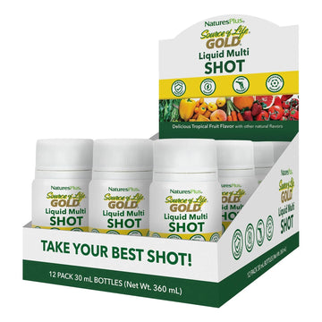 NaturesPlus Source of Life Gold Liquid Multi Shot - 1 fl oz, Case of 12 - Tropical Fruit Flavor - Provides Nutrients from 100+ Fruits and Vegetables - 12 Servings NaturesPlusAu supplements