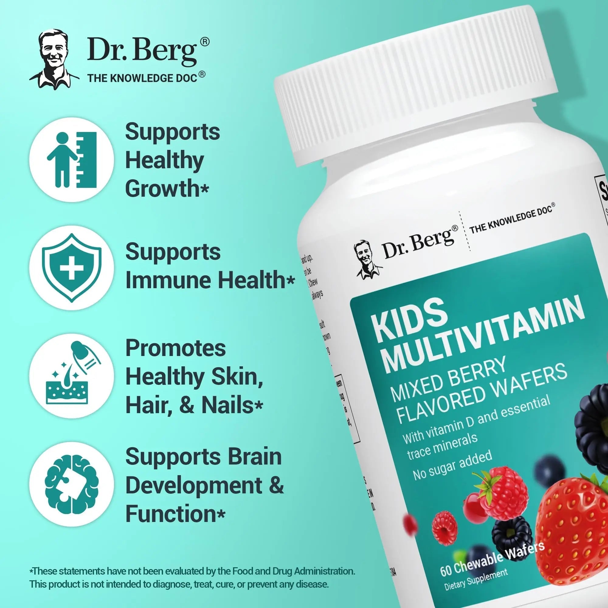 Dr. Berg Kids Chewable Multivitamins (NOT Sweetened w/Sugar) - Daily Multivitamin for Kids That Includes 20 Nutrients & Trace Mineral Complex Dr. Berg NutritionalsAu supplements