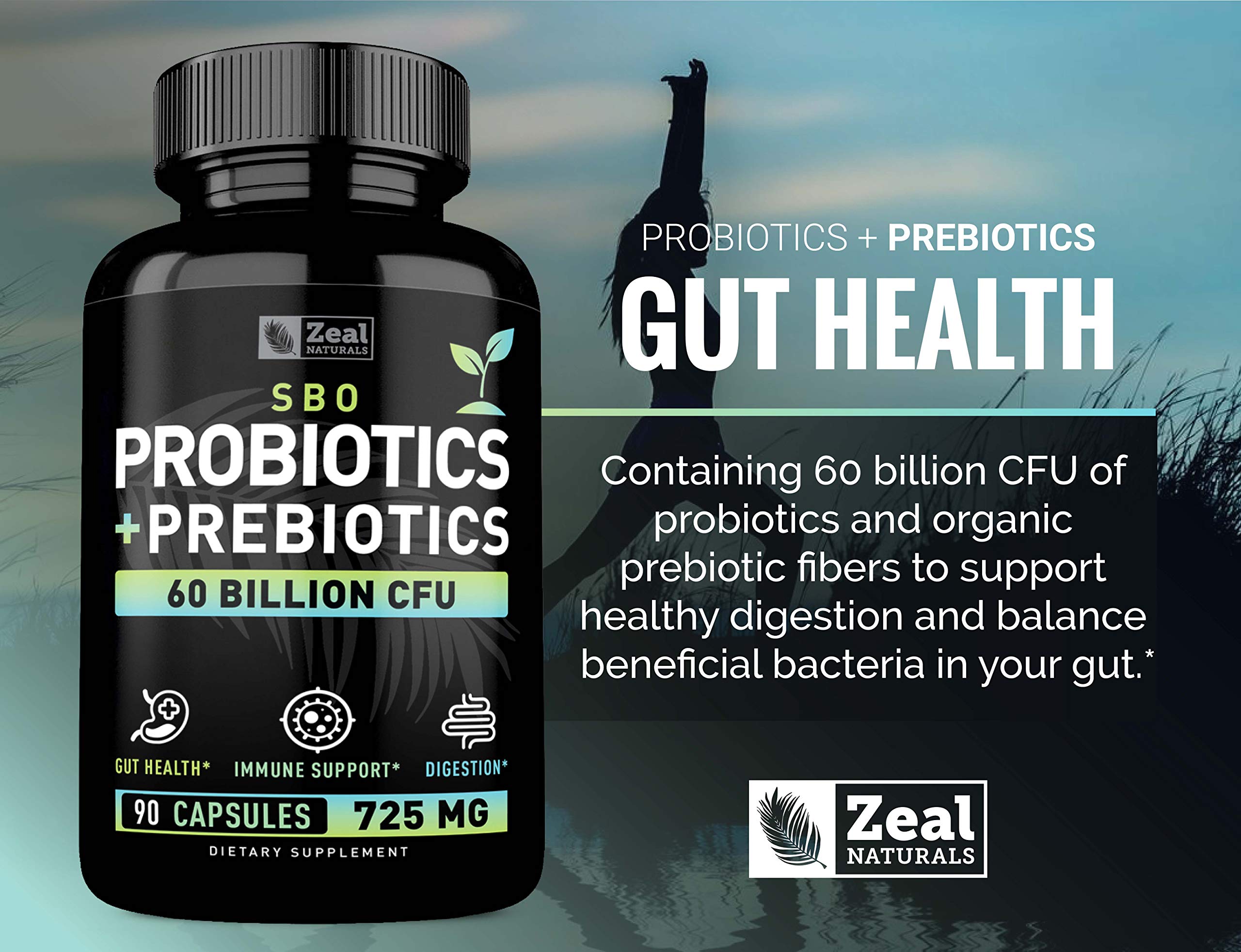 Probiotics and Prebiotics + SBO Probiotics (60 Billion CFU | 90 Capsules) Acidophilus Probiotic w. Saccharomyces Boulardii, Bifidobacterium + Spore Probiotic & Organic Sprouted Prebiotic Fiber Blend Zeal NaturalsAu supplements