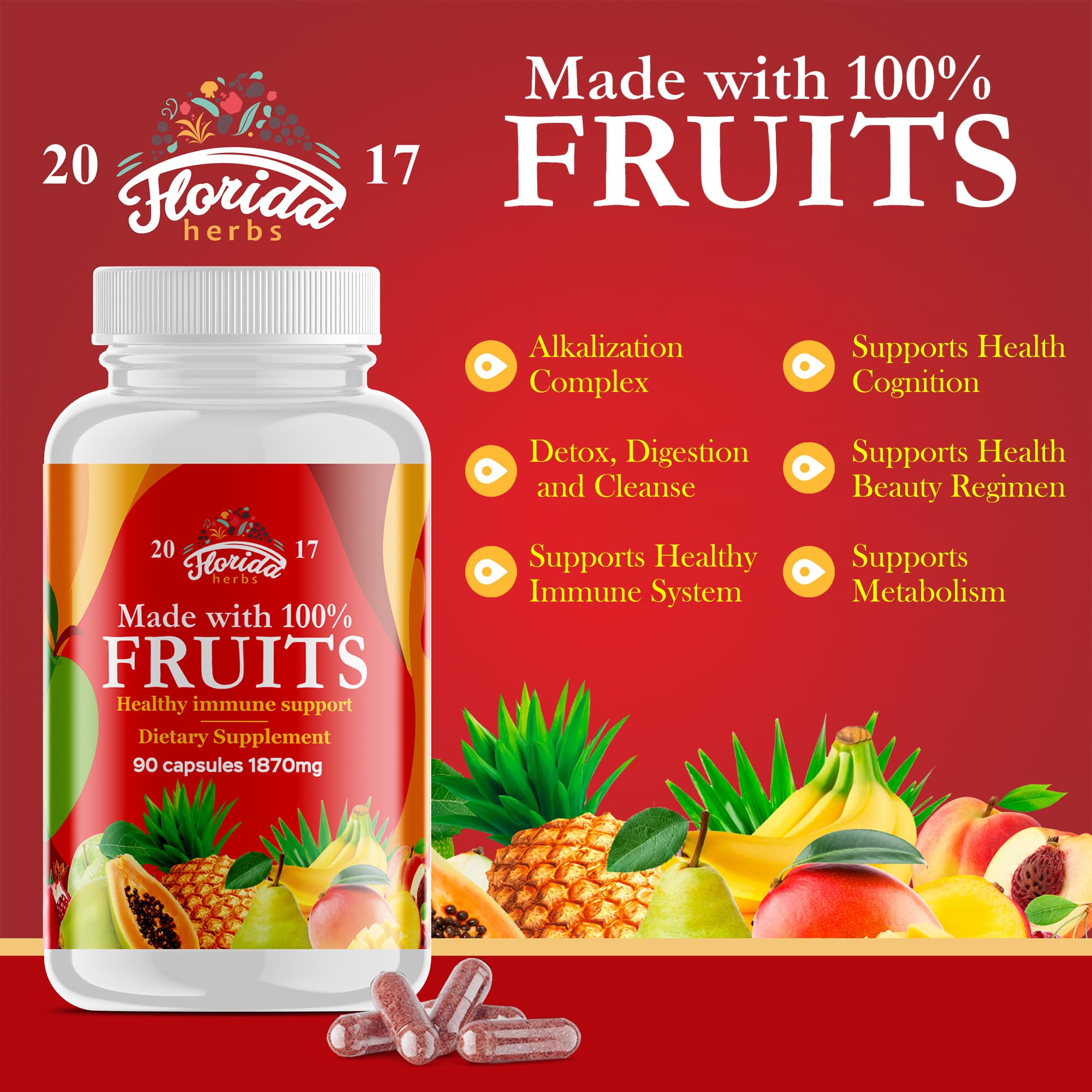 Fruits and Vegetables Supplement - 90 Fruit and 90 Veggie Capsules - Nature Vitamins, Balance of Fruits and Veggies Supports Energy Balance, Soy Free, Vegan Capsules - 90 Count (Pack of 2) FLORIDA HERBSAu supplements