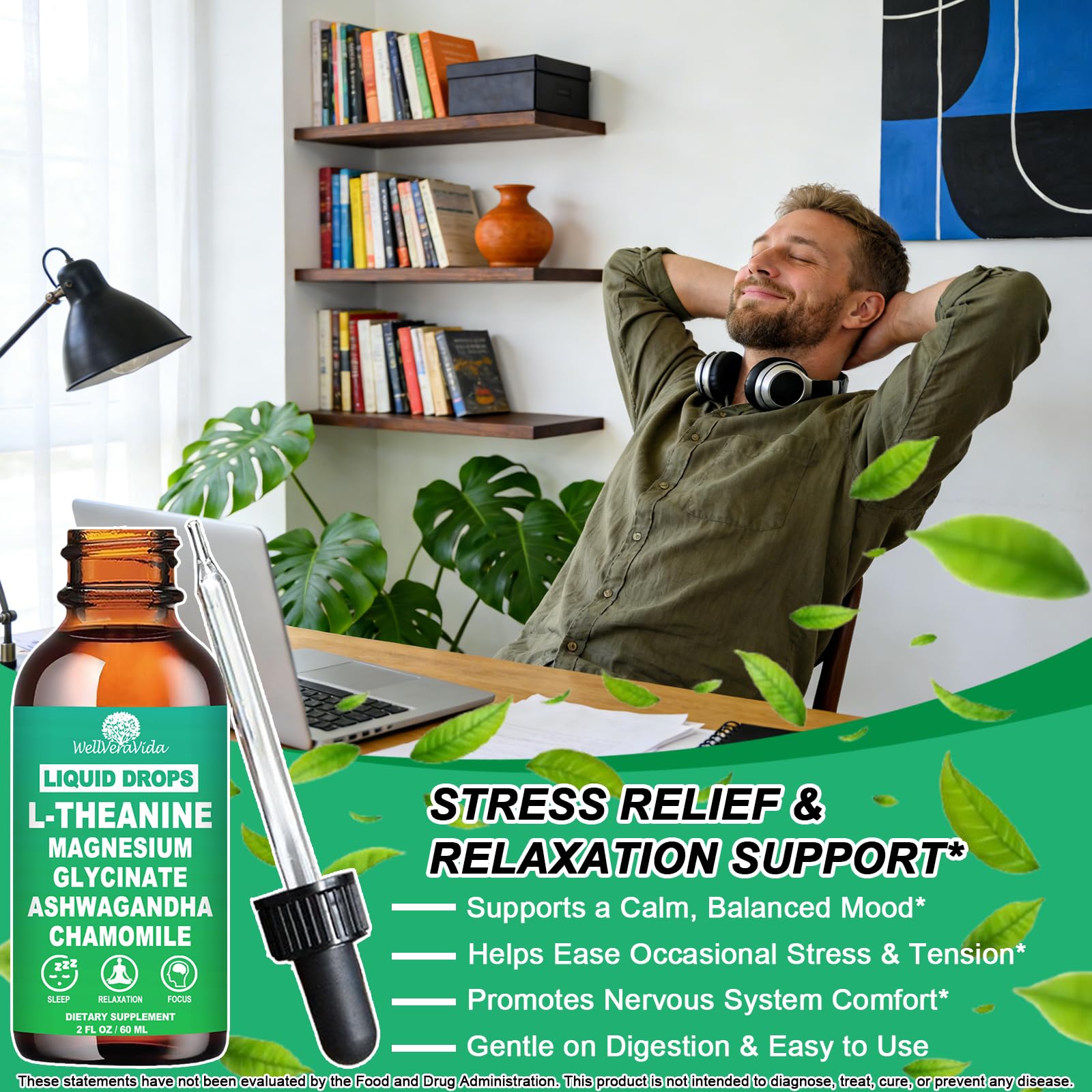 L theanine Liquid Drops, Theanine Supplement With Magnesium Glycinate & Ashwagandha for Sleep, Relaxation & Focus Support, High Absorption Liquid L Theanine 200mg for Adults & Kids丨Vegan, Non-GMO, 2oz WellVeraVidaAu supplements