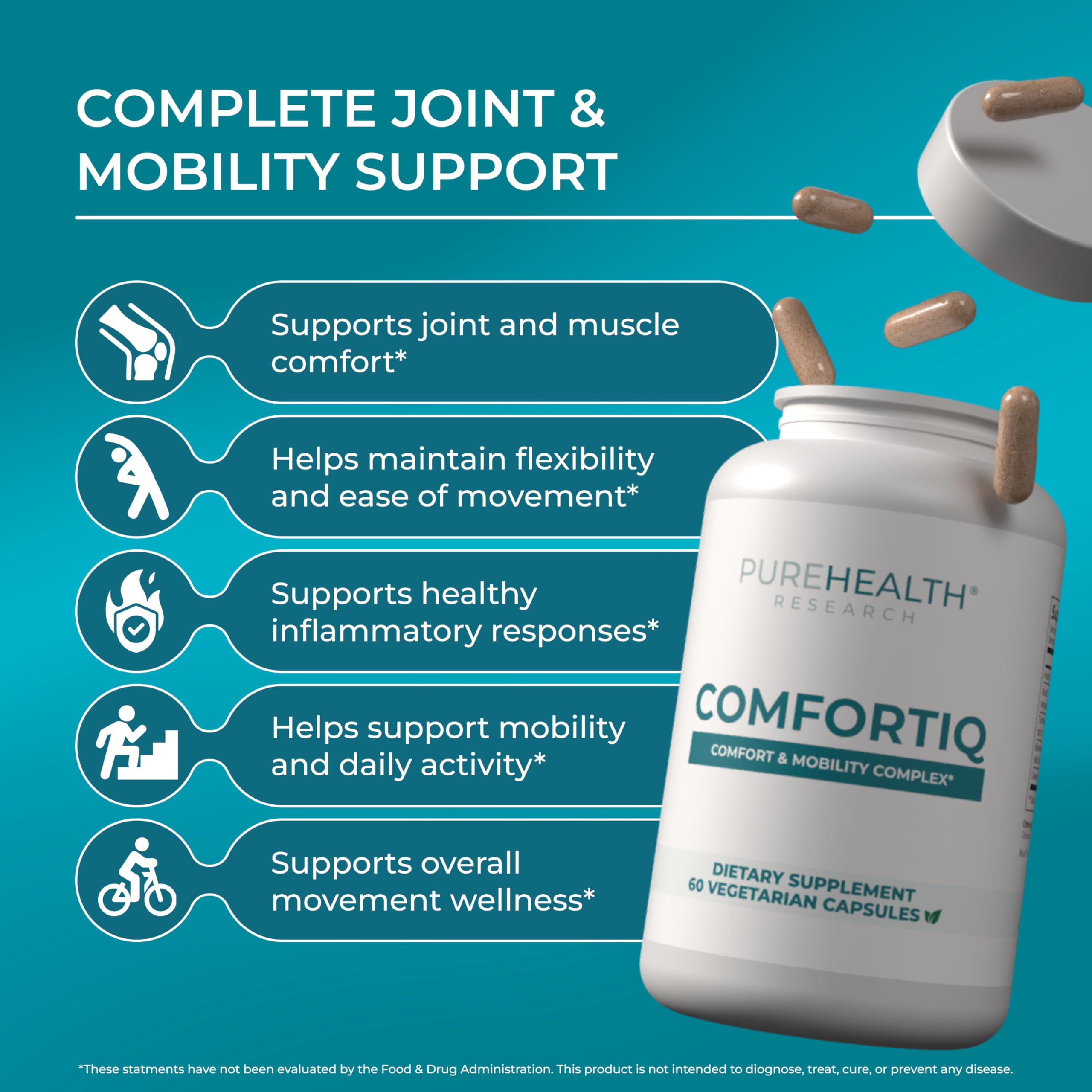 PUREHEALTH RESEARCH Comfortiq - Back Discomfort Supplement - Joint Health Support for Women & Men - with CoQ10, Turmeric, Acetyl L-Carnitine, Boswellia & More - 60 Capsules PUREHEALTH RESEARCHAu supplements