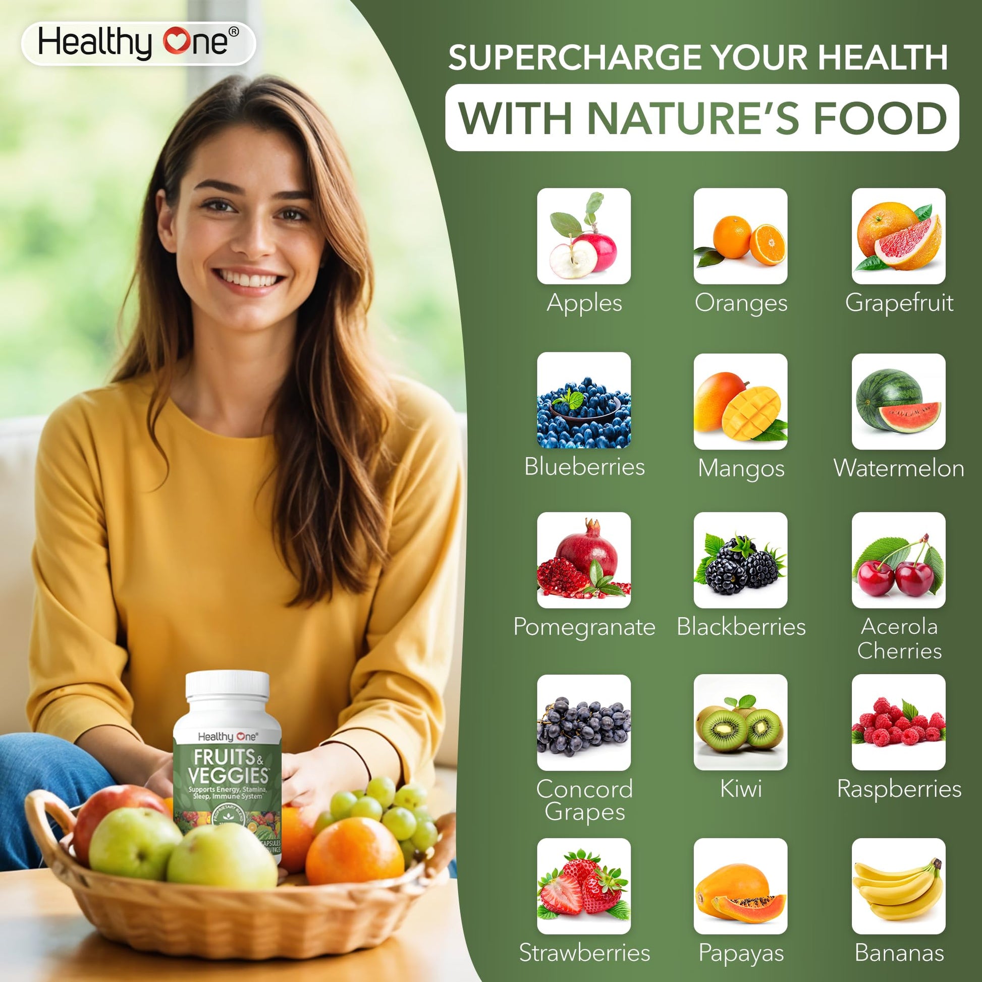 Fruits & Veggies Formula - 27 Premium Whole Foods - Organic Ingredients - Equals 3 Servings of Fruits & Vegetables - Improve Energy, Focus & Immune Function - Fiber - Antioxidants - 150ct (75 Serv) Healthy OneAu supplements