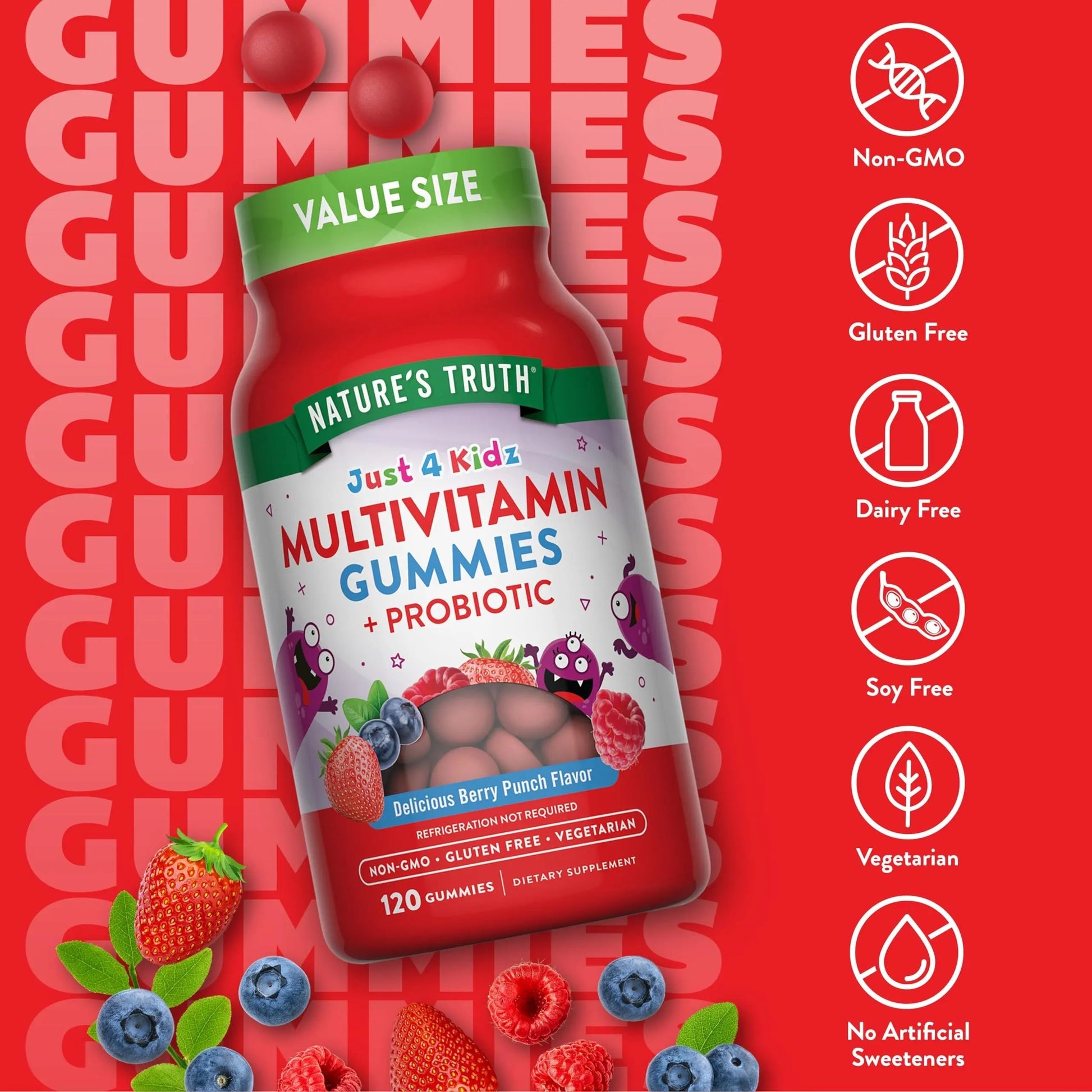 Nature's Truth Kids Multivitamin Gummies with Probiotics | 120 Count | Berry Punch Flavor | Vegetarian, Non-GMO & Gluten Free Supplement Nature's TruthAu supplements