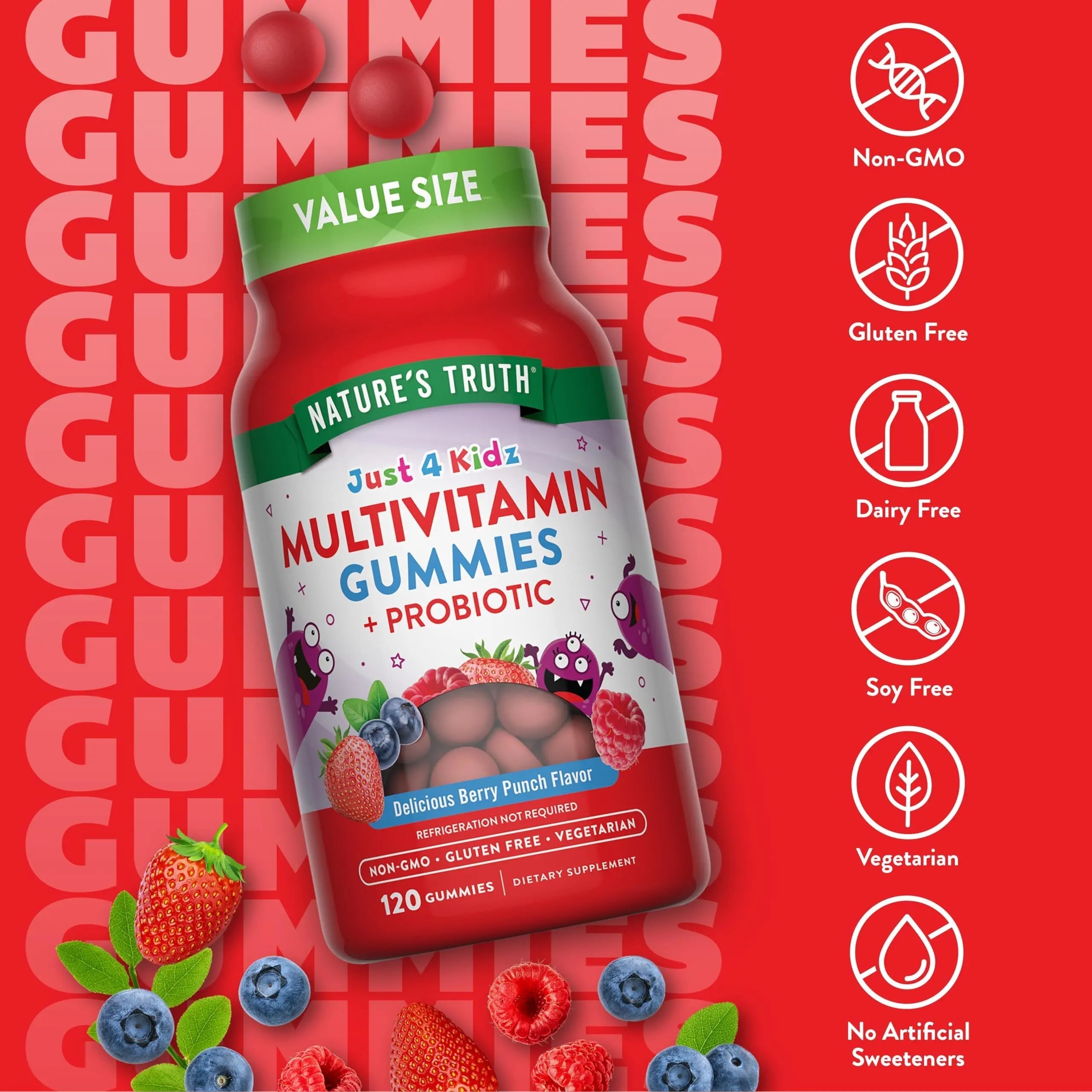 Nature's Truth Kids Multivitamin Gummies with Probiotics | 120 Count | Berry Punch Flavor | Vegetarian, Non-GMO & Gluten Free Supplement Nature's TruthAu supplements