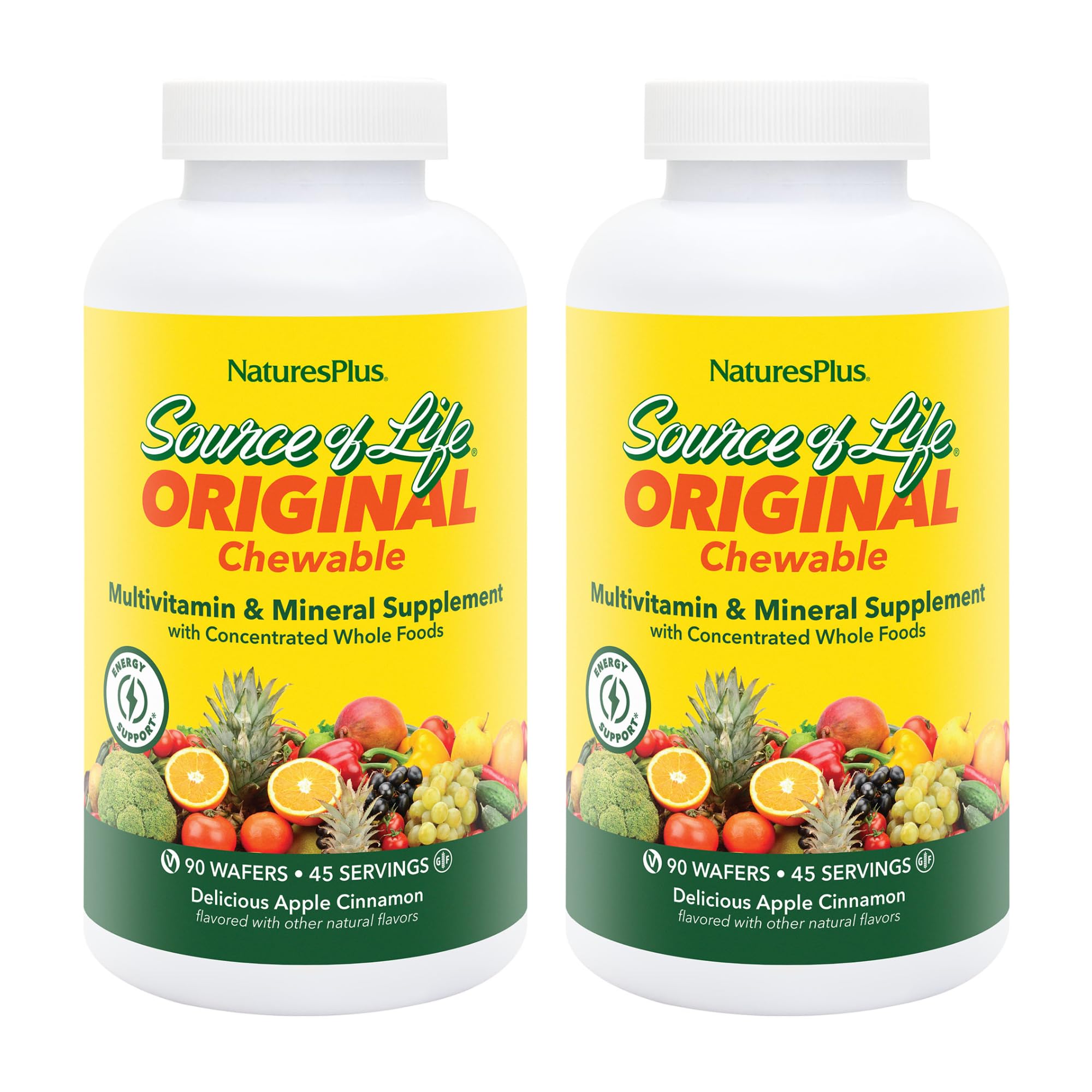 Natures Plus Source of Life Adult’s Chewable, Apple Cinnamon - 90 Wafers, Pack of 2 - Multi-Vitamin & Mineral Supplement - Gluten Free, Vegetarian - 90 Total Servings NaturesPlusAu supplements