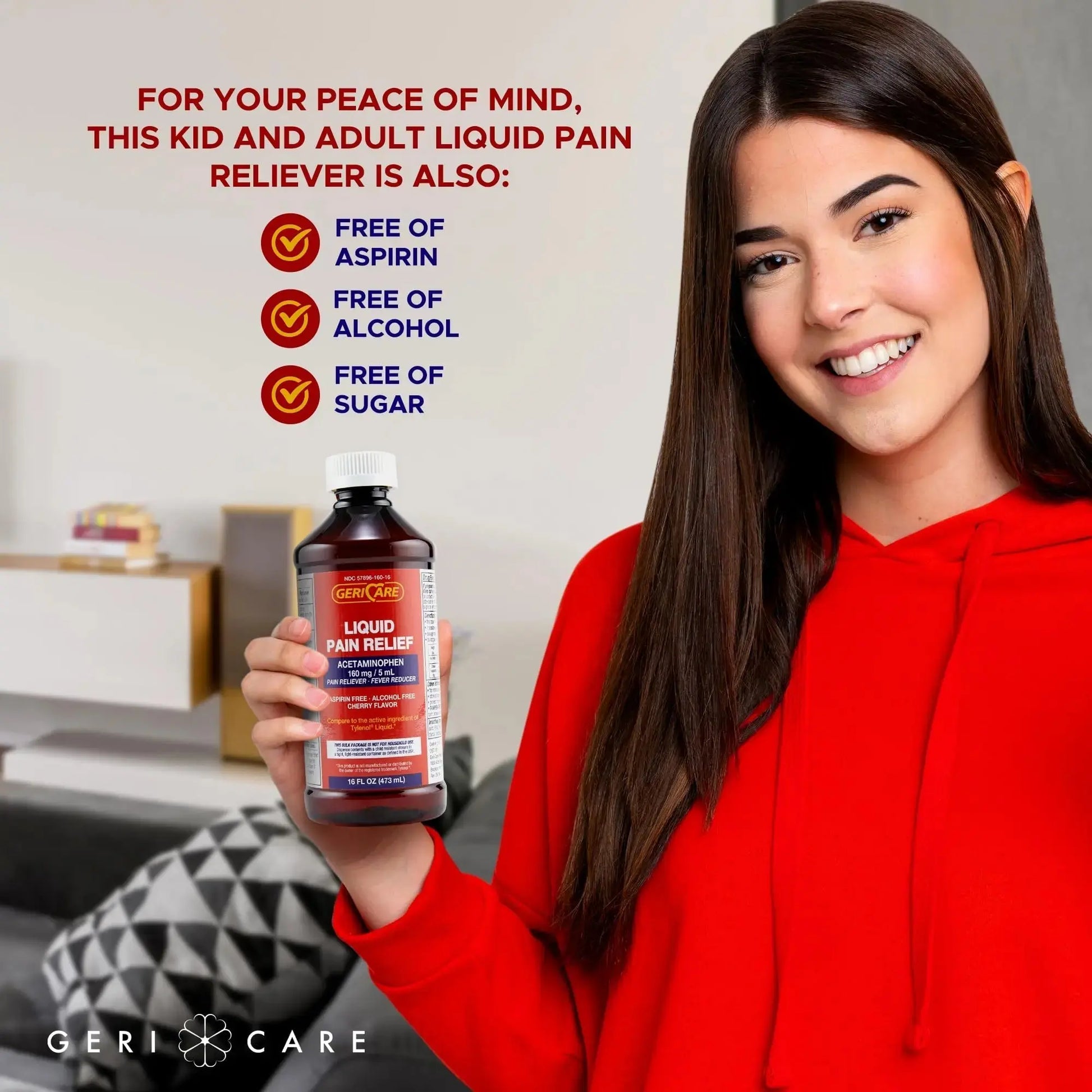 GeriCare Regular Strength Liquid Acetaminophen 160 mg, Pain Reliever, Fever Reducer, Aspirin & Alcohol Free, Cherry Flavored 16 Fl Oz (Pack of 2) GeriCareAu supplements