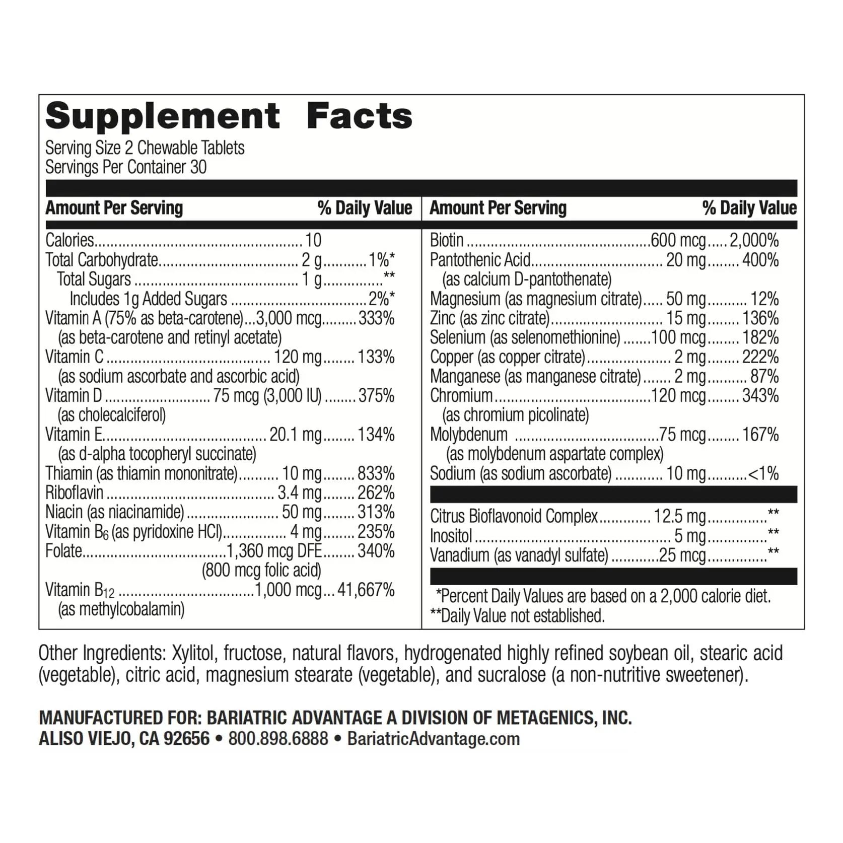 Bariatric Advantage Chewable Essential Multivitamin Without Iron - 200 DV of Key Nutrients - Trace Mineral Support Bariatric AdvantageAu supplements