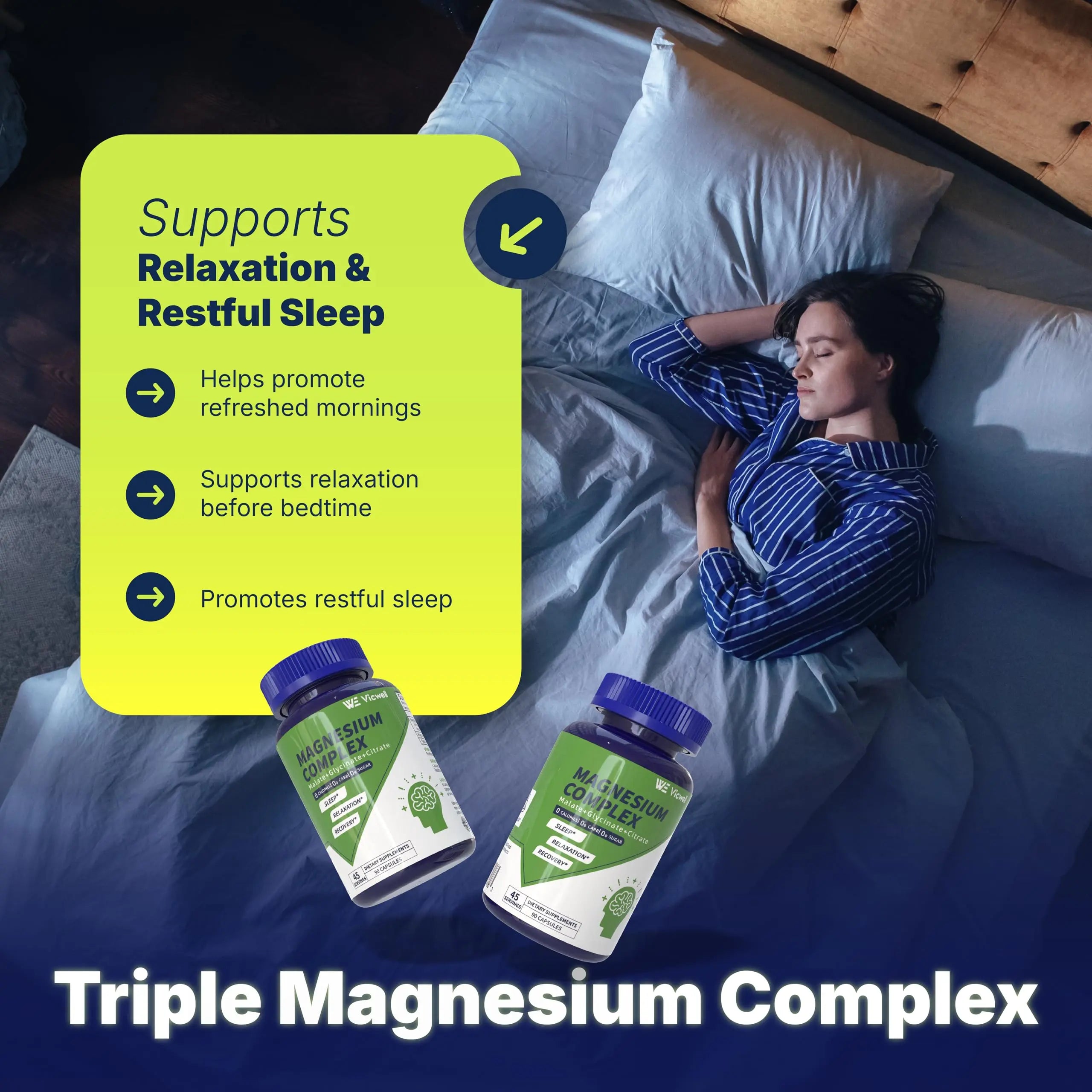 Vicwell Triple Magnesium Complex - 300mg Magnesium from Malate, Glycinate, and Citrate - Supports Stress Relief & Sleep, Nerves & Metabolism, Muscle Relaxation & Bone Health - 90 Capsules(1 Bottle) Vicwellnz supplements