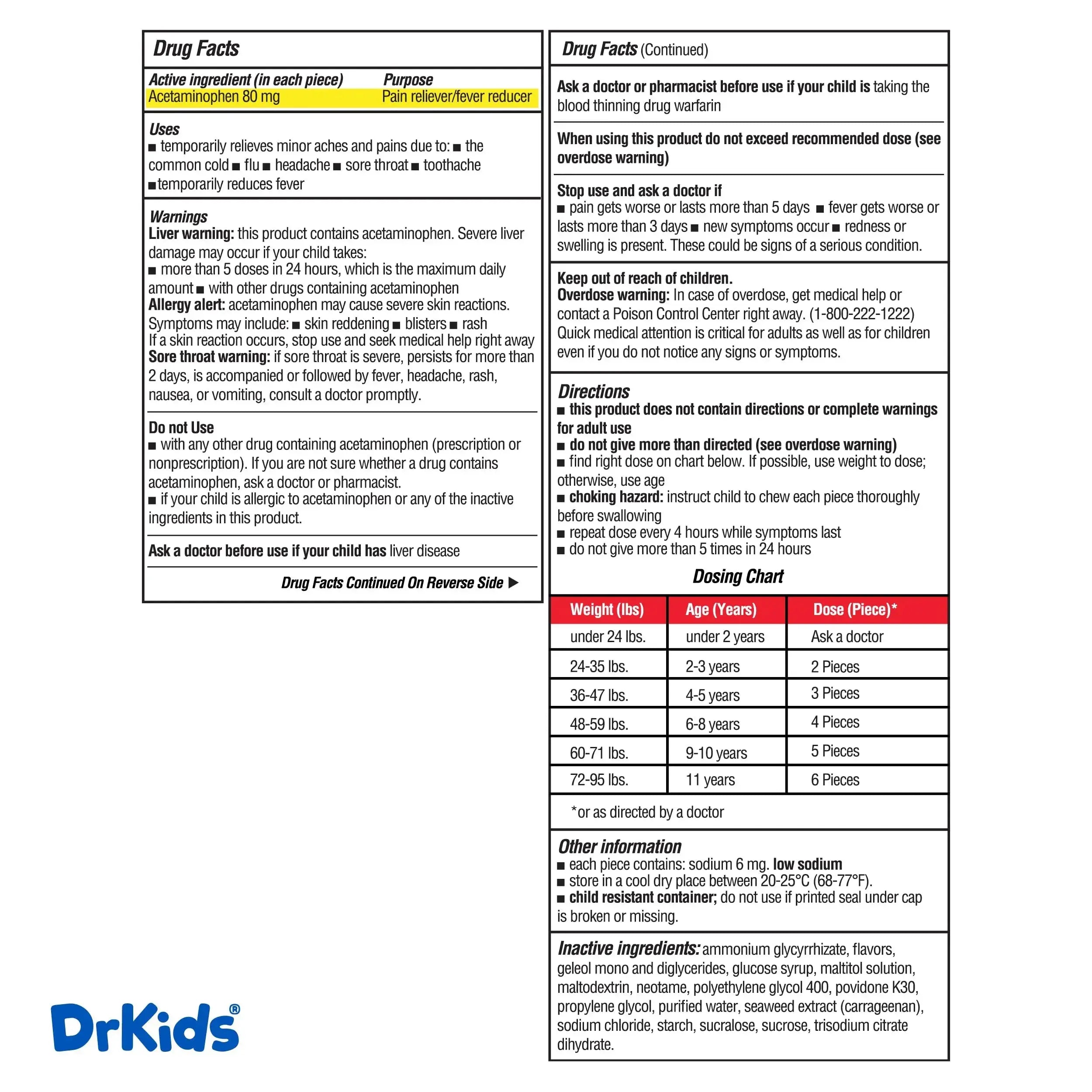Dr. Kids Children’s Pain and Fever Gummy Bite - Chewable Acetaminophen for Kids Ages 2-11, Pre-Measured Soft Chews for Headache, Sore Throat, Cold and Flu, Orange Vanilla Flavor, 24 Count Dr. KidsAu supplements