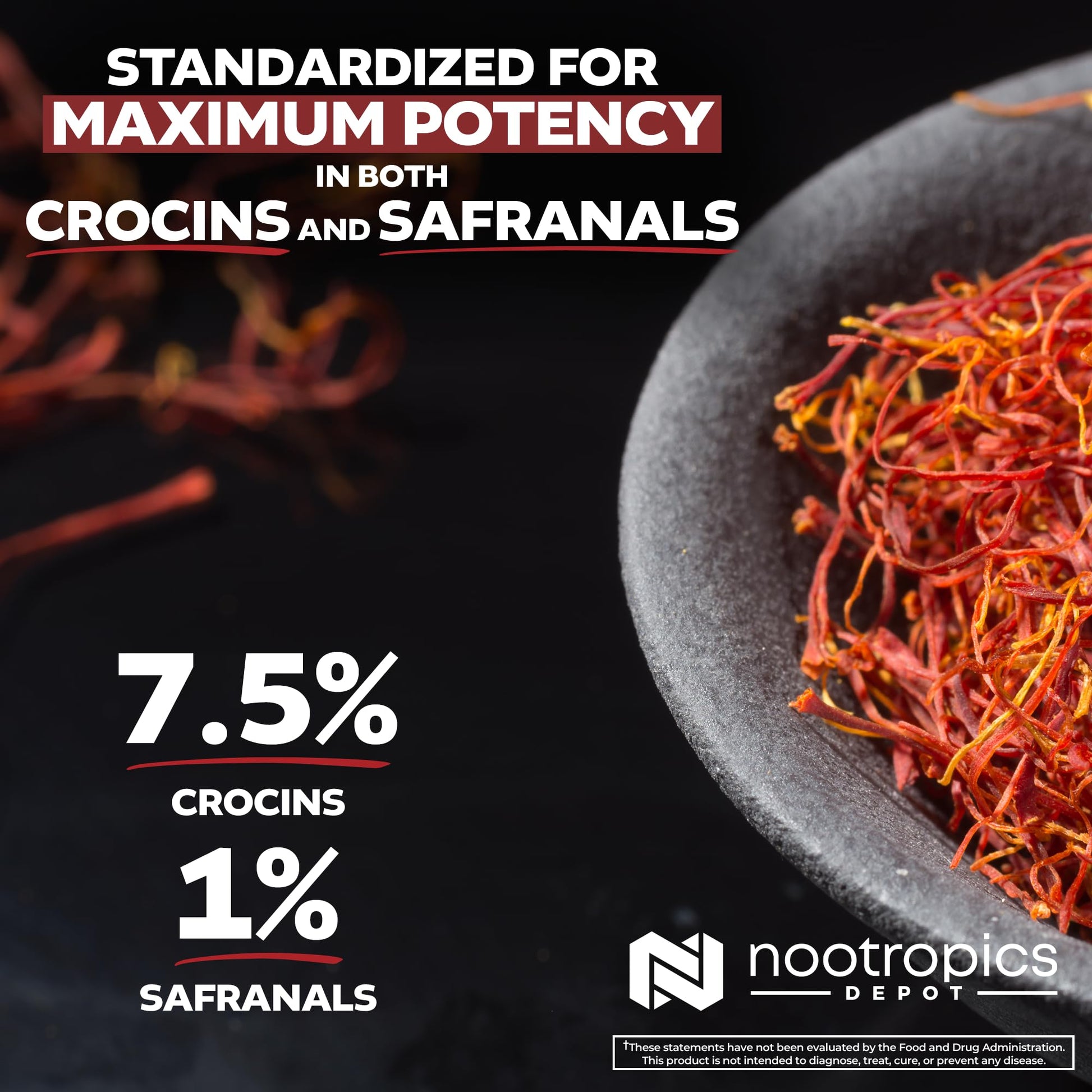 Nootropics Depot High Potency Saffron Extract Capsules | 30mg | Minimum 7.5% Crocins and 1% Safranals | Crocus sativus | 60 ct Nootropics DepotAu supplements