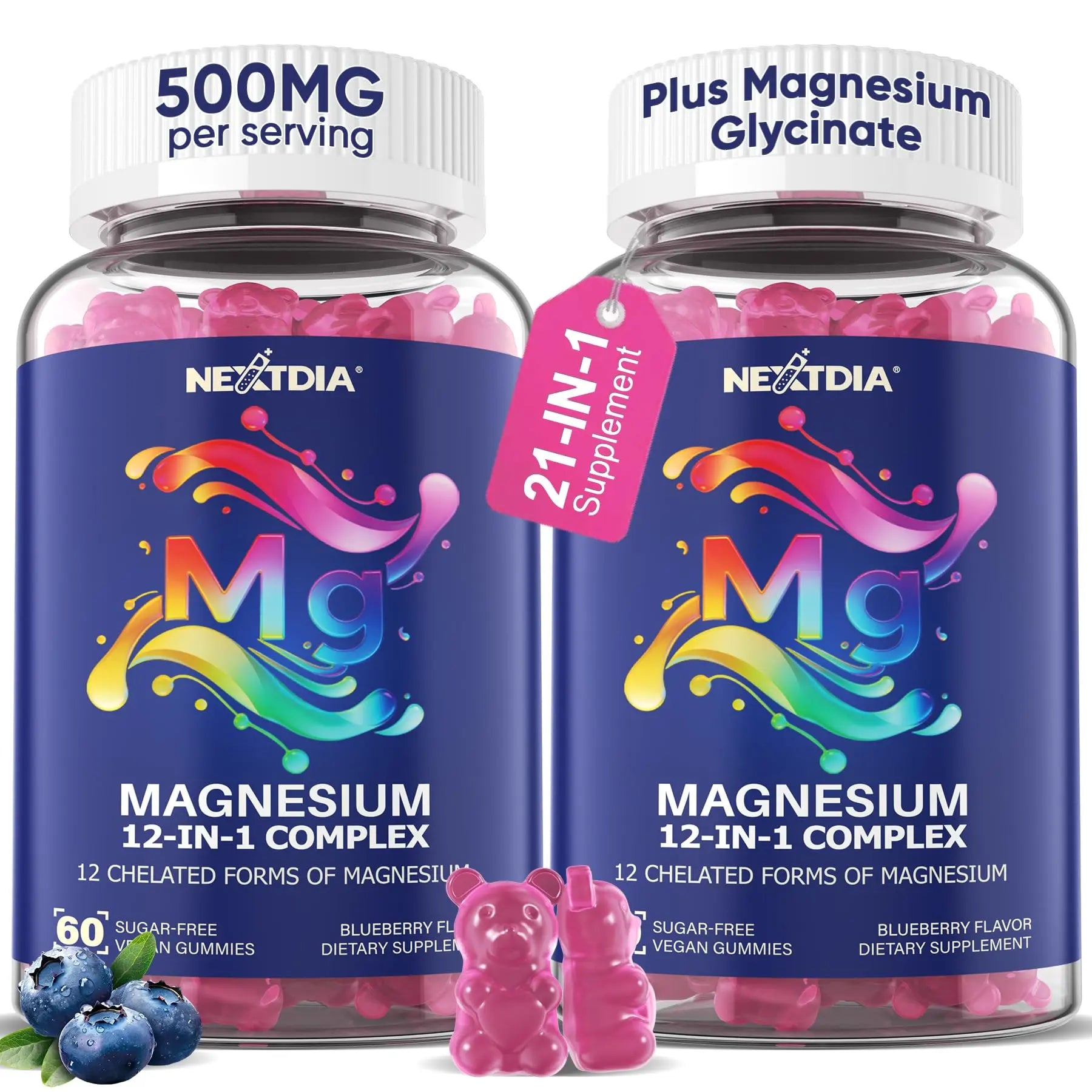 Full Spectrum Magnesium Glycinate Complex 21 in 1 Gummies for Deep Calm Sleep, 12 Forms Magnesium Citrate Malate Taurate Orotate for Women Men + Probiotics w/Ashwagandha, L-Theanine, GABA, 120Cts NextdiaAu supplements