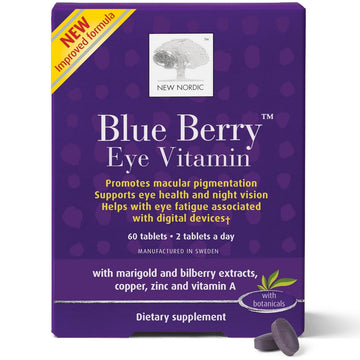 NEW NORDIC Blue Berry Eye Vitamin Lutein Supplement with Zinc, Supports Macular Pigmentation, Eye & Vision Function, 60 Tablets (Pack of 1) NEW NORDICAu supplements