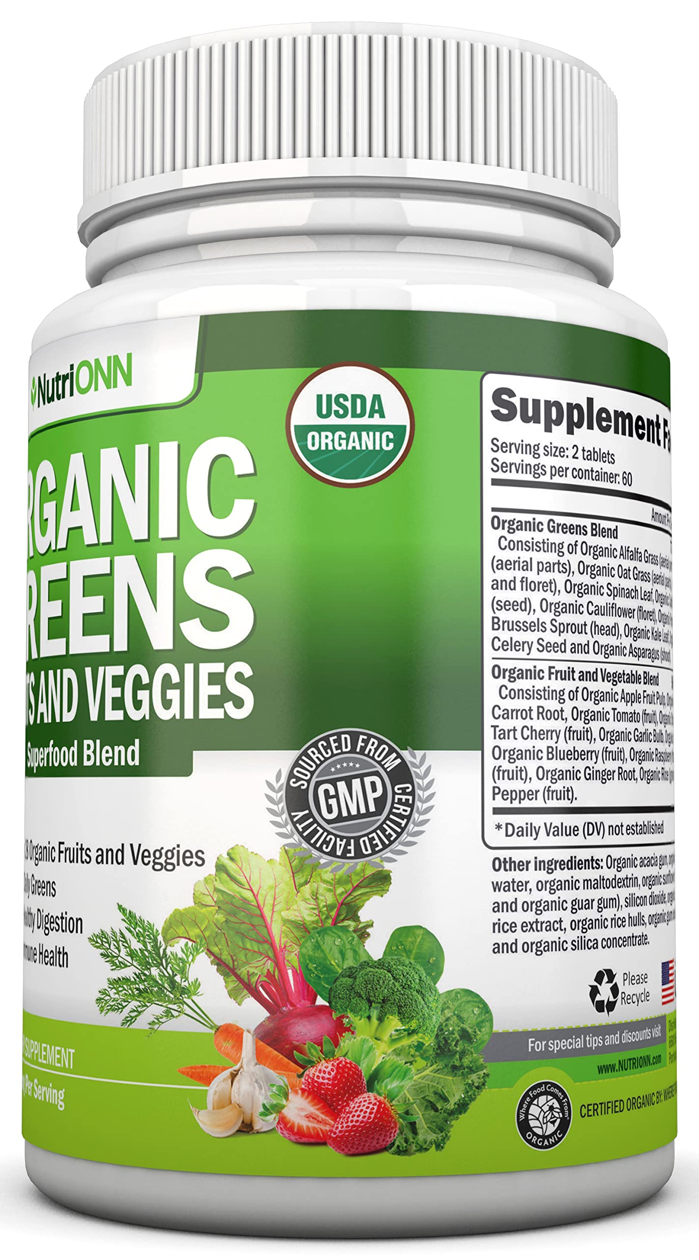 Organic Super Greens Capsules - Fruit And Vegetable Supplements - 120 Count - 28 USDA Organic & Vegan Premium Ingredients - Superfood Blend For Immune Health, Digestion & Energy - Whole Food Vitamins NutriONNAu supplements