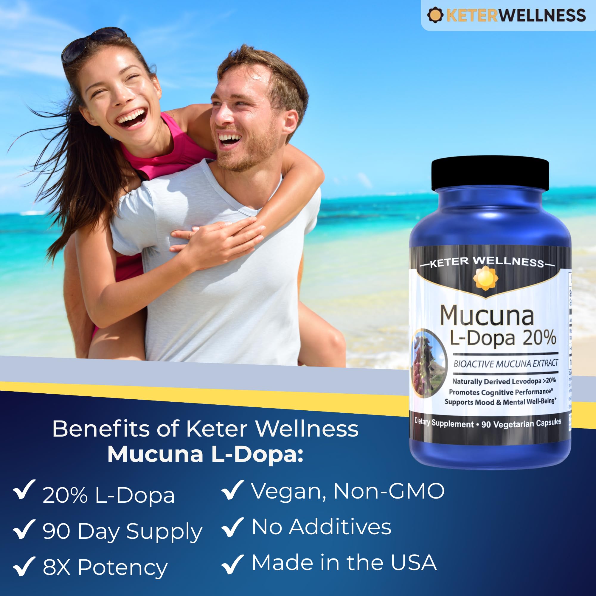 Mucuna Pruriens 20% L-Dopa – Standardized Velvet Bean Extract for Natural Dopamine, Focus & Mood Support – Pure 8:1 Concentrated Herbal Supplement – Vegan, Non-GMO, 90 Capsules Keter WellnessAu supplements