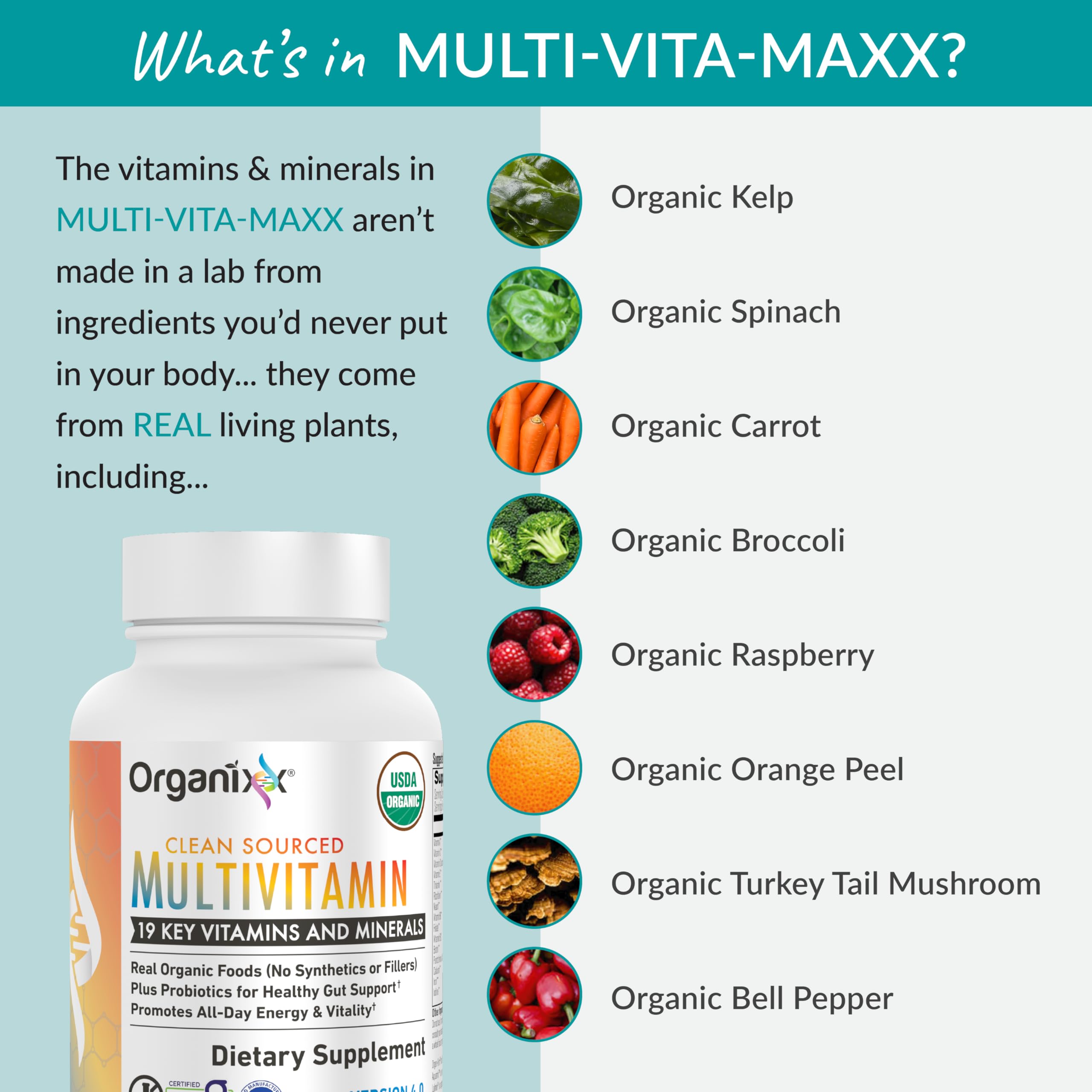 Organixx Clean Sourced Multivitamin for Women & Men, w/Vitamin C, D3, Vitamin B Complex, Probiotics, Organic Fruits & Vegetables, Supports Digestive Gut Health, Immune Support, 90 Vegan Gel Capsules OrganixxAu supplements