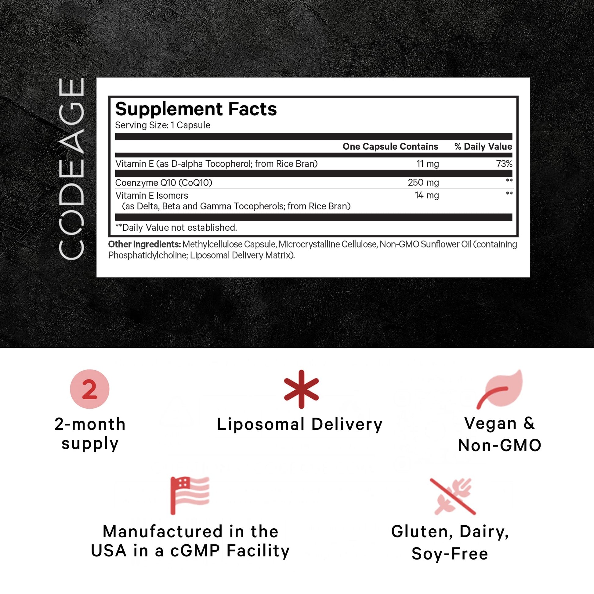 Codeage Liposomal CoQ10 Max Supplement - 250 mg Coenzyme Q10 with Vitamin E Isomers Tocopherols - 2-Month Supply - 1 Capsule Per Serving - Liposomal Delivery - Non-GMO, Gluten-Free - 60 Capsules CodeageAu supplements