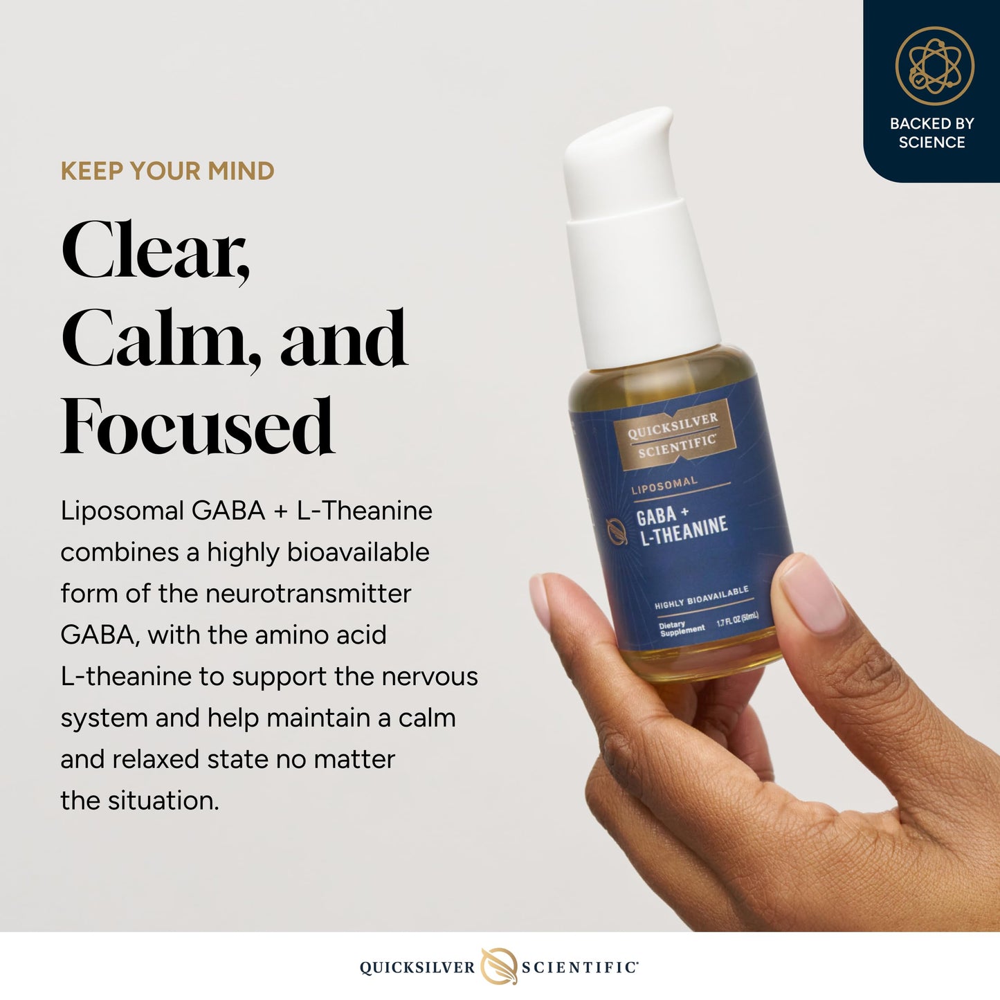 Quicksilver Scientific Liposomal GABA + L Theanine - Calm, Stress Response & Brain Support - Bioavailable GABA Supplement with L Theanine 100mg (1.7oz/50ml) Quicksilver ScientificUS supplements
