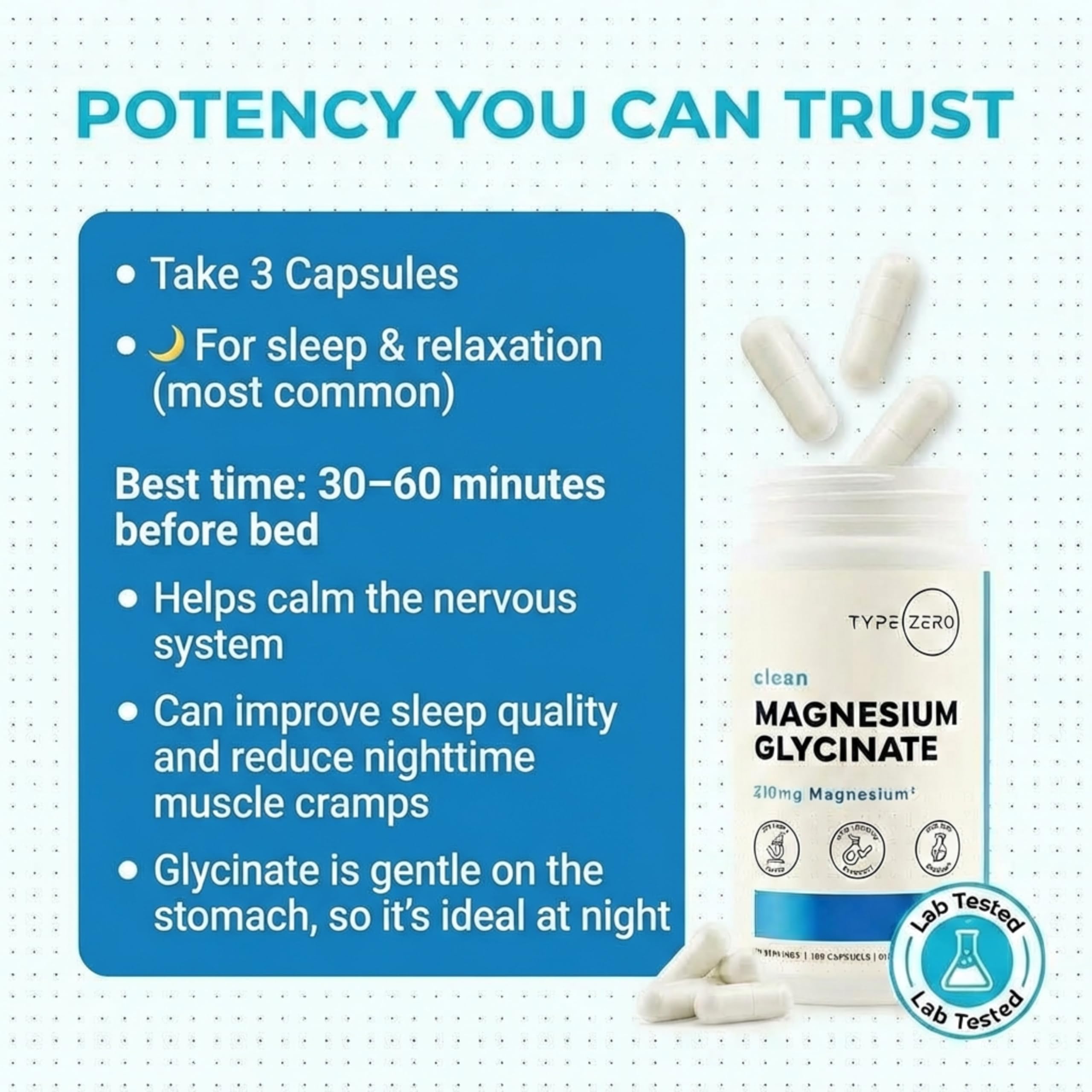 Type Zero Magnesium Glycinate (210mg | 180 Capsules) Pure, Non-GMO, Gluten Free, Natural High Absorption Magnesium Supplement Type ZeroUS supplements
